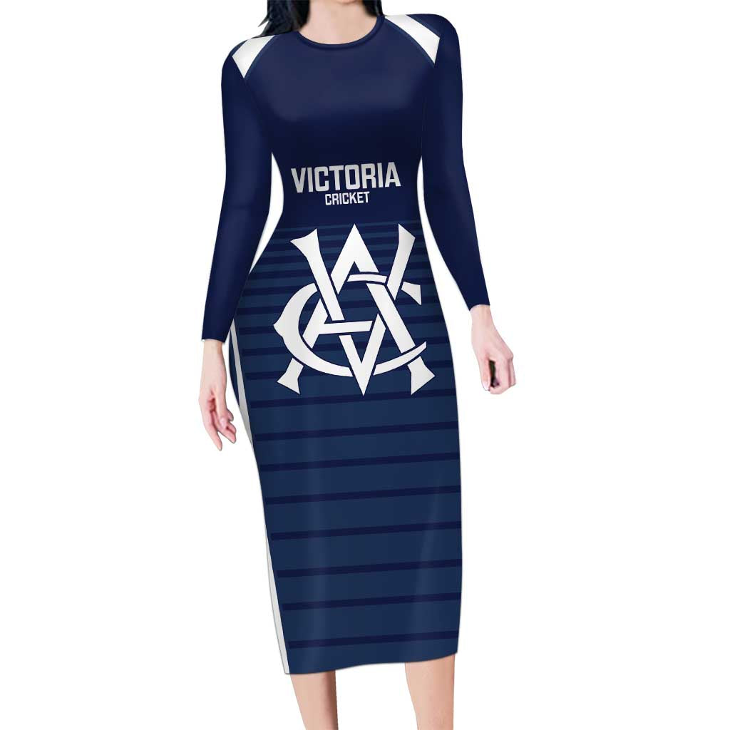 Custom Victoria Cricket Long Sleeve Bodycon Dress Go Champions - Sporty Style