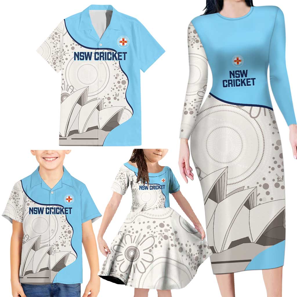 Custom New South Wales Cricket Family Matching Long Sleeve Bodycon Dress and Hawaiian Shirt Go NSW - Aboriginal Art