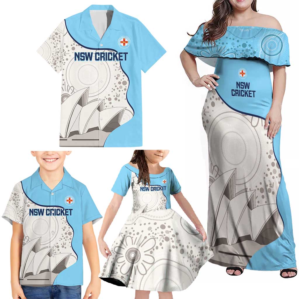 Custom New South Wales Cricket Family Matching Off Shoulder Maxi Dress and Hawaiian Shirt Go NSW - Aboriginal Art