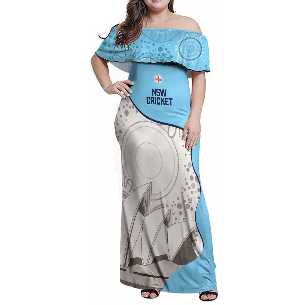 Custom New South Wales Cricket Family Matching Off Shoulder Maxi Dress and Hawaiian Shirt Go NSW - Aboriginal Art