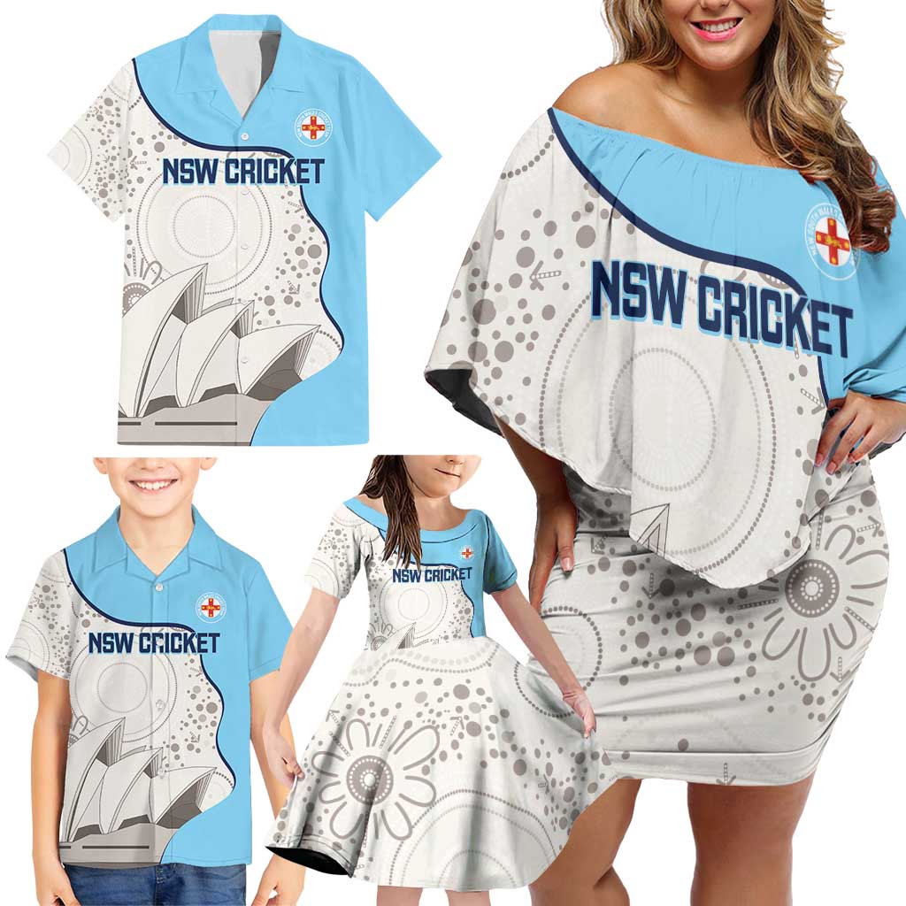 Custom New South Wales Cricket Family Matching Off Shoulder Short Dress and Hawaiian Shirt Go NSW - Aboriginal Art