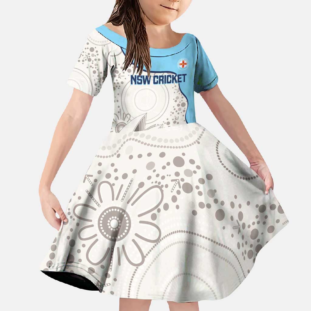 Custom New South Wales Cricket Family Matching Short Sleeve Bodycon Dress and Hawaiian Shirt Go NSW - Aboriginal Art