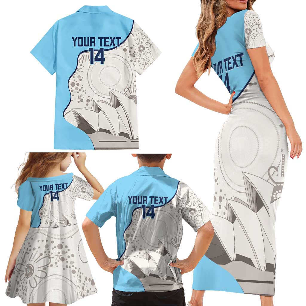 Custom New South Wales Cricket Family Matching Short Sleeve Bodycon Dress and Hawaiian Shirt Go NSW - Aboriginal Art