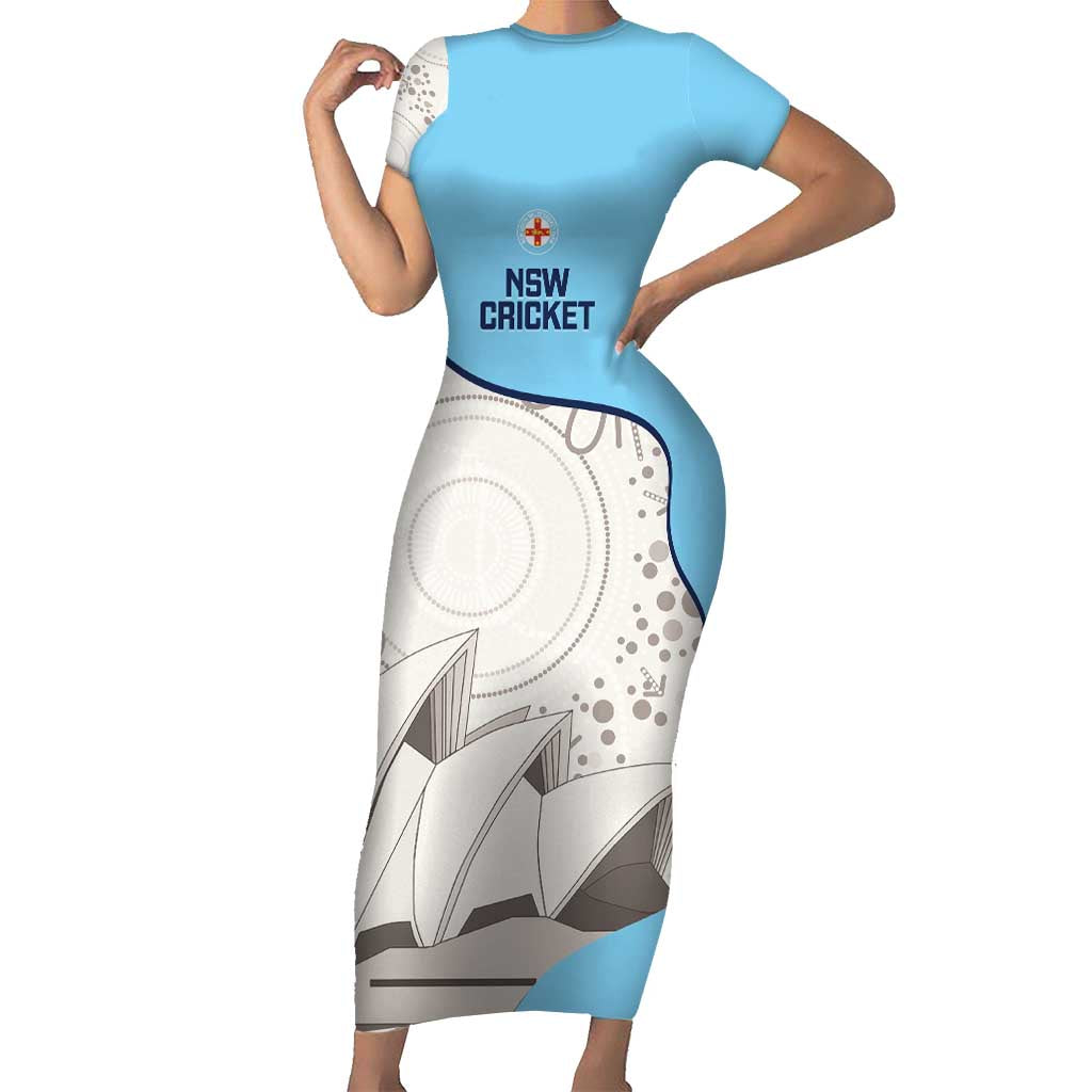 Custom New South Wales Cricket Family Matching Short Sleeve Bodycon Dress and Hawaiian Shirt Go NSW - Aboriginal Art