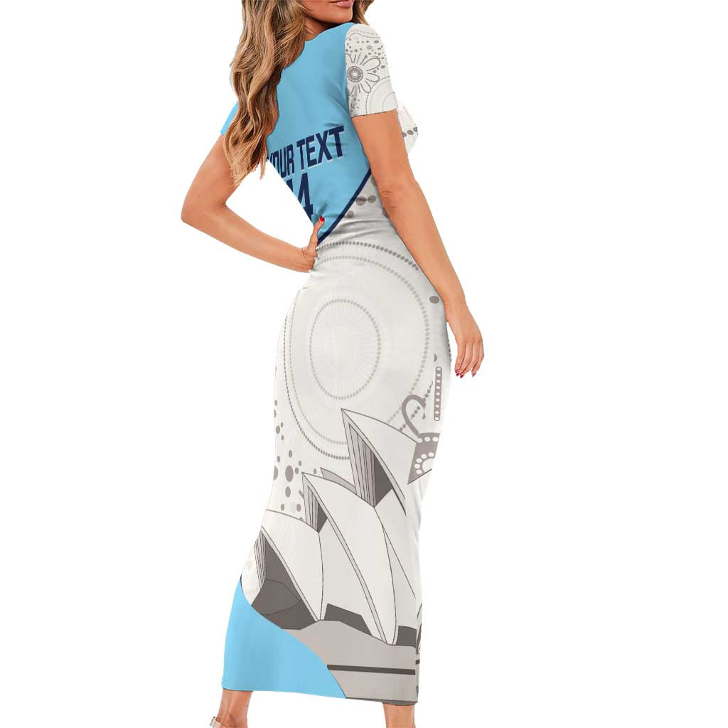 Custom New South Wales Cricket Family Matching Short Sleeve Bodycon Dress and Hawaiian Shirt Go NSW - Aboriginal Art