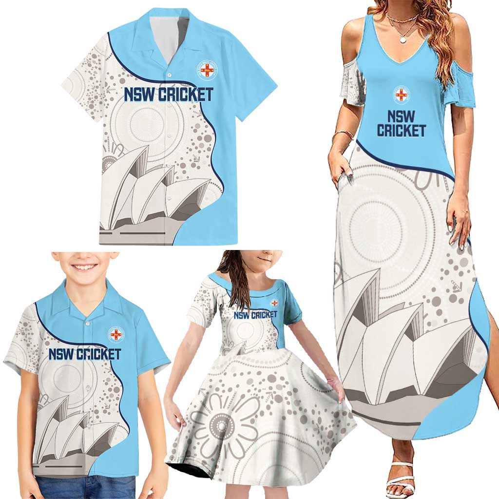 Custom New South Wales Cricket Family Matching Summer Maxi Dress and Hawaiian Shirt Go NSW - Aboriginal Art