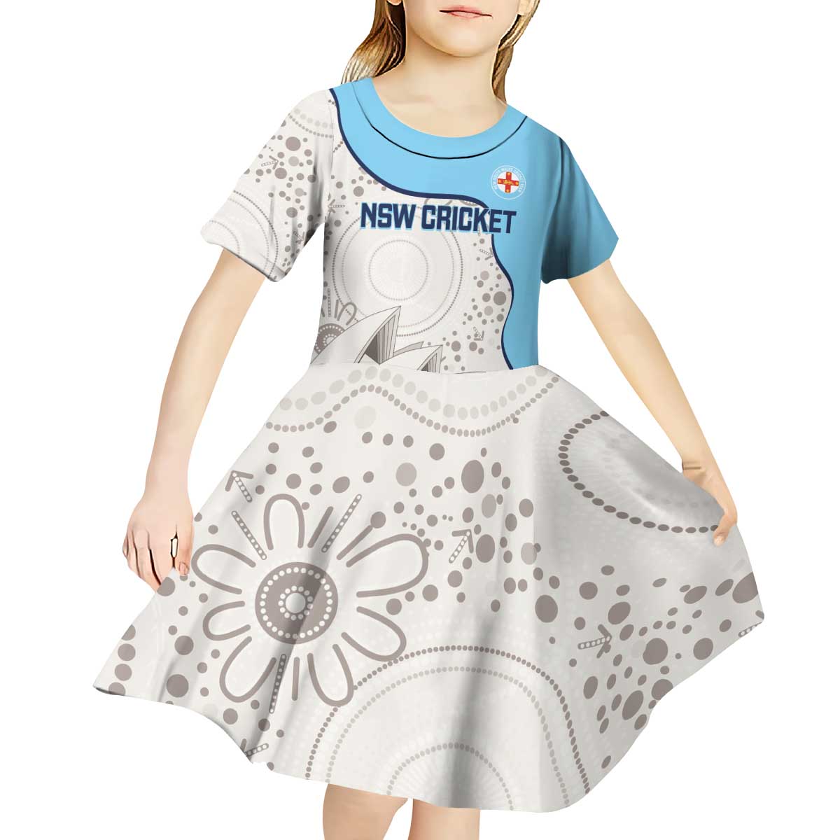 Custom New South Wales Cricket Kid Short Sleeve Dress Go NSW - Aboriginal Art - Vibe Hoodie Shop