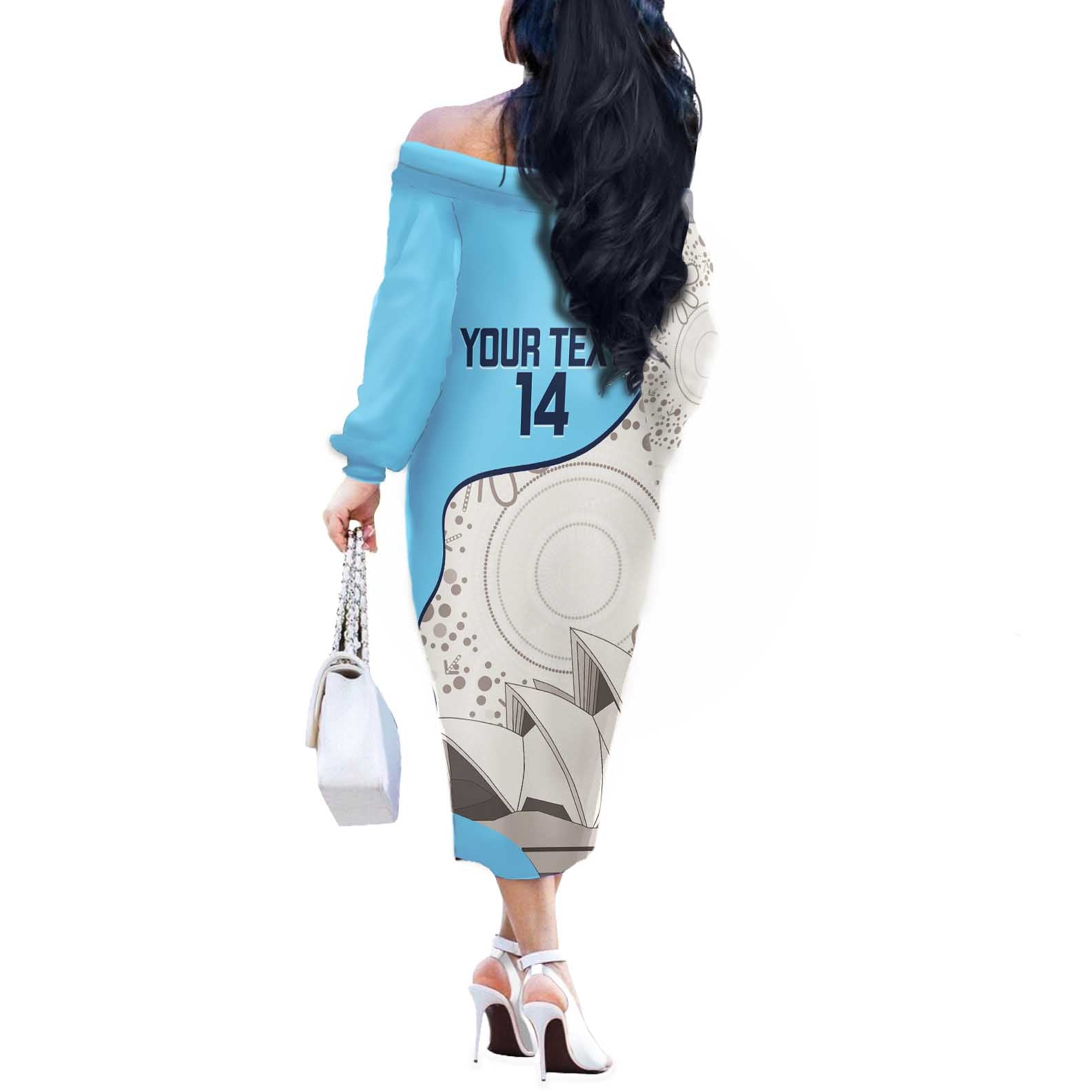 Custom New South Wales Cricket Off The Shoulder Long Sleeve Dress Go NSW - Aboriginal Art