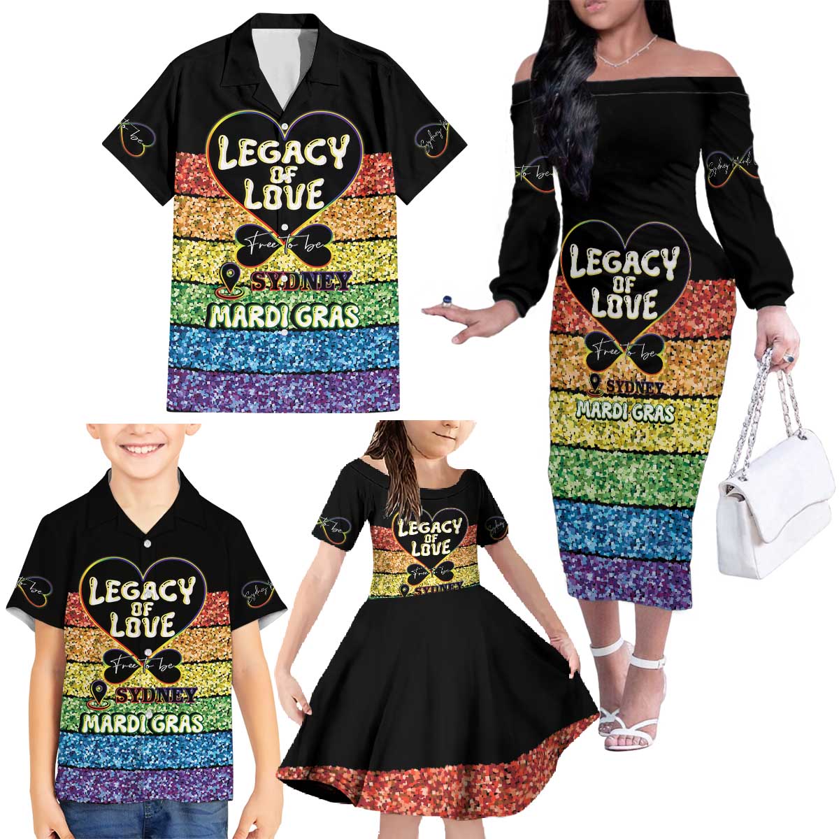 Free To Be Sydney Mardi Gras Family Matching Off The Shoulder Long Sleeve Dress and Hawaiian Shirt Legacy Of Love