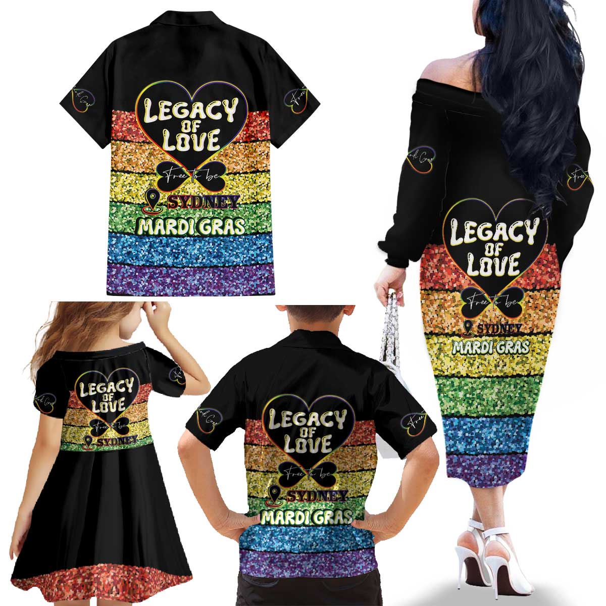 Free To Be Sydney Mardi Gras Family Matching Off The Shoulder Long Sleeve Dress and Hawaiian Shirt Legacy Of Love