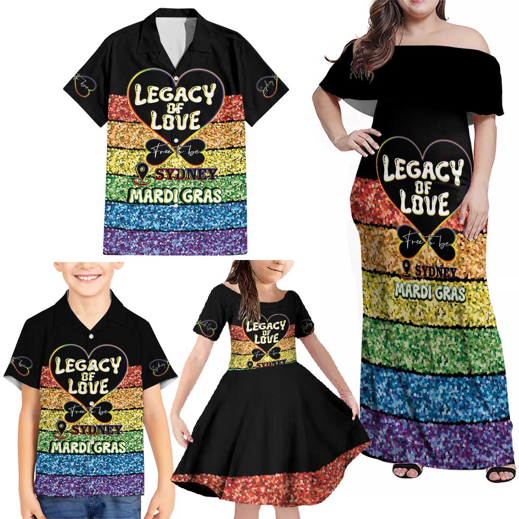 Free To Be Sydney Mardi Gras Family Matching Off Shoulder Maxi Dress and Hawaiian Shirt Legacy Of Love