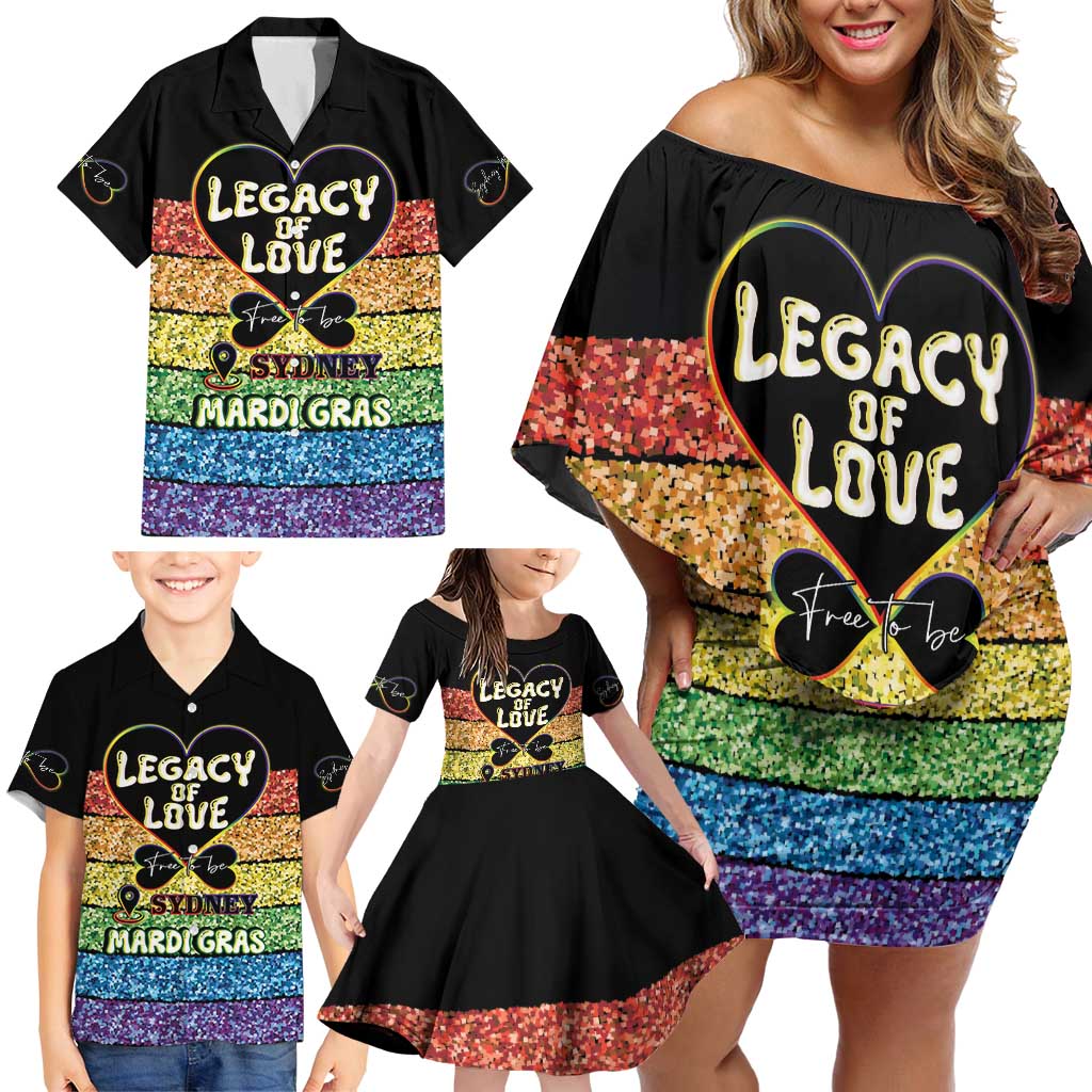 Free To Be Sydney Mardi Gras Family Matching Off Shoulder Short Dress and Hawaiian Shirt Legacy Of Love