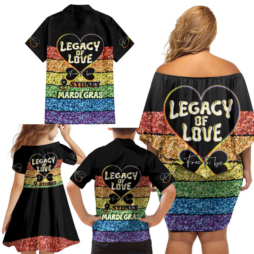 Free To Be Sydney Mardi Gras Family Matching Off Shoulder Short Dress and Hawaiian Shirt Legacy Of Love