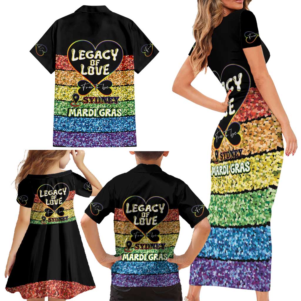 Free To Be Sydney Mardi Gras Family Matching Short Sleeve Bodycon Dress and Hawaiian Shirt Legacy Of Love