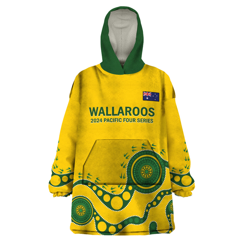 Custom Australia Rugby Wearable Blanket Hoodie Go Wallaroos 2024 Pacific Aboriginal Art - Vibe Hoodie Shop