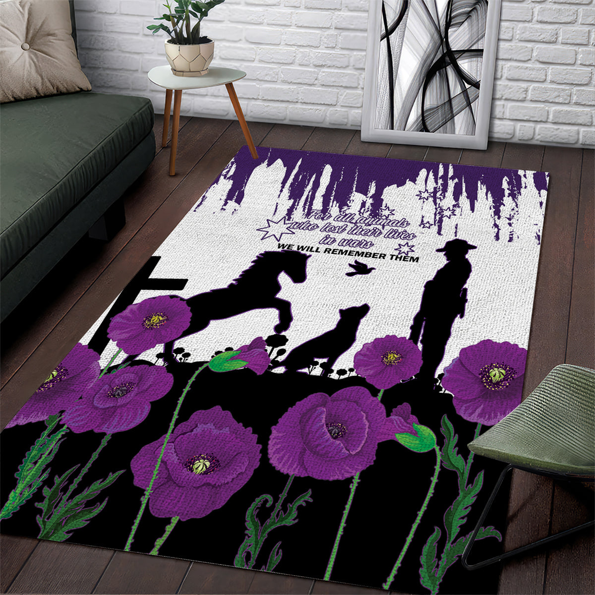 Australia Animal Heroes ANZAC Area Rug Purple Poppy We Will Remember Them - Vibe Hoodie Shop