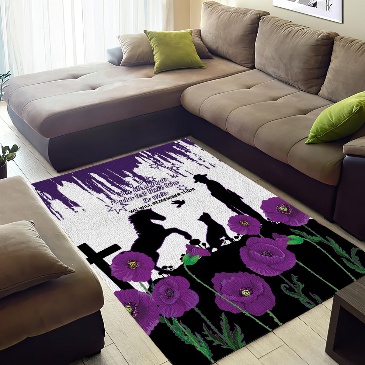 Australia Animal Heroes ANZAC Area Rug Purple Poppy We Will Remember Them - Vibe Hoodie Shop