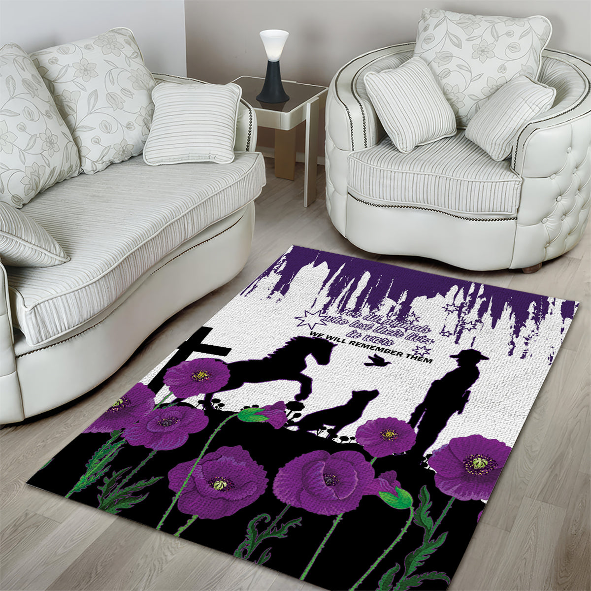 Australia Animal Heroes ANZAC Area Rug Purple Poppy We Will Remember Them - Vibe Hoodie Shop