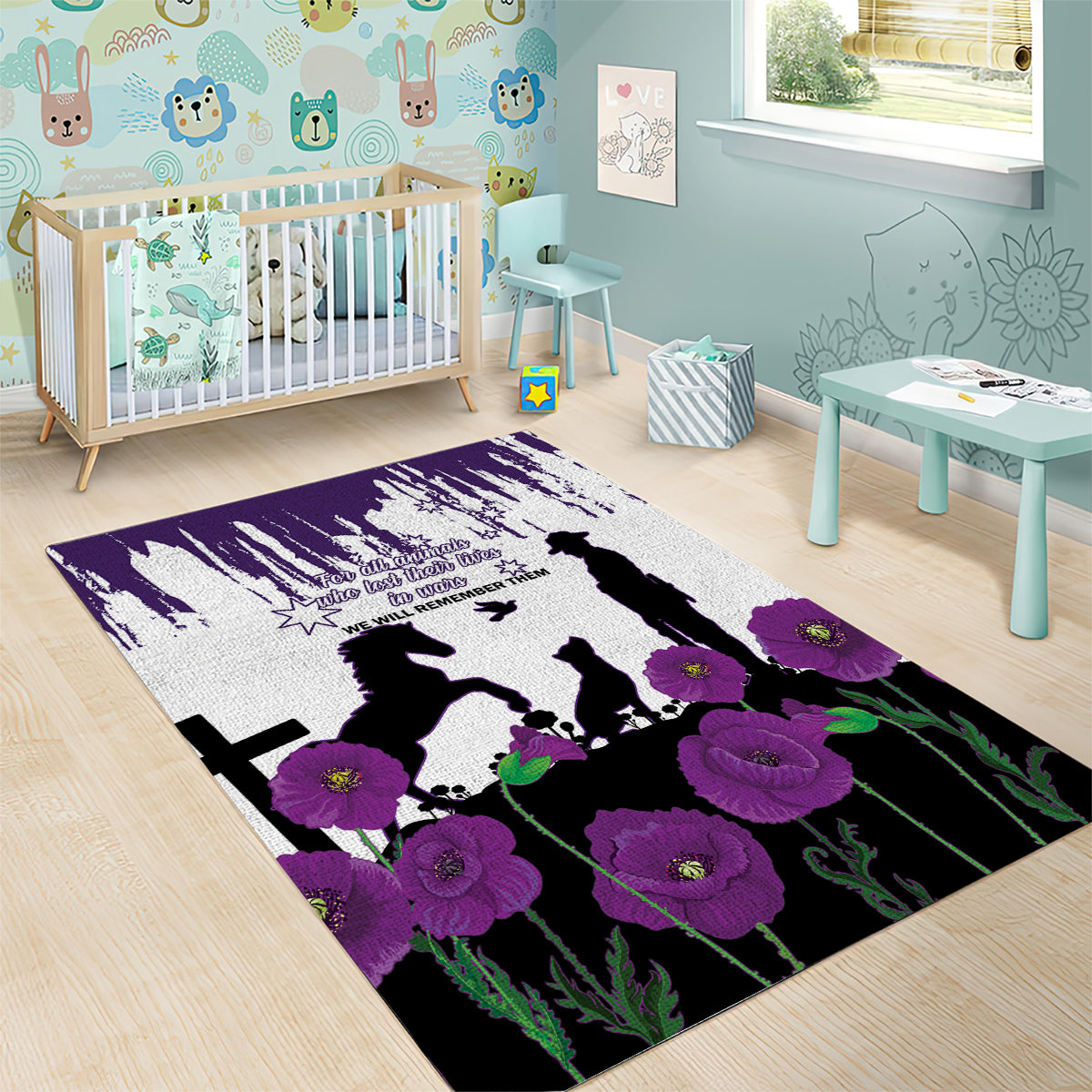 Australia Animal Heroes ANZAC Area Rug Purple Poppy We Will Remember Them - Vibe Hoodie Shop