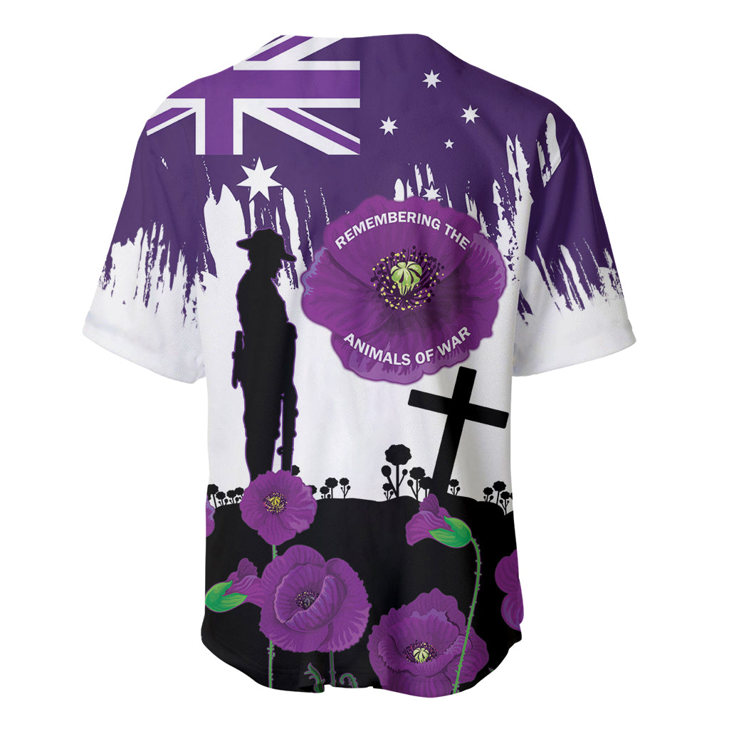Australia Animal Heroes ANZAC Baseball Jersey Purple Poppy We Will Remember Them - Vibe Hoodie Shop