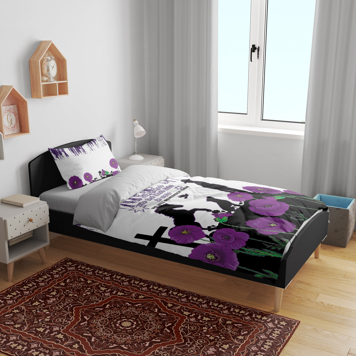 Australia Animal Heroes ANZAC Bedding Set Purple Poppy We Will Remember Them - Vibe Hoodie Shop