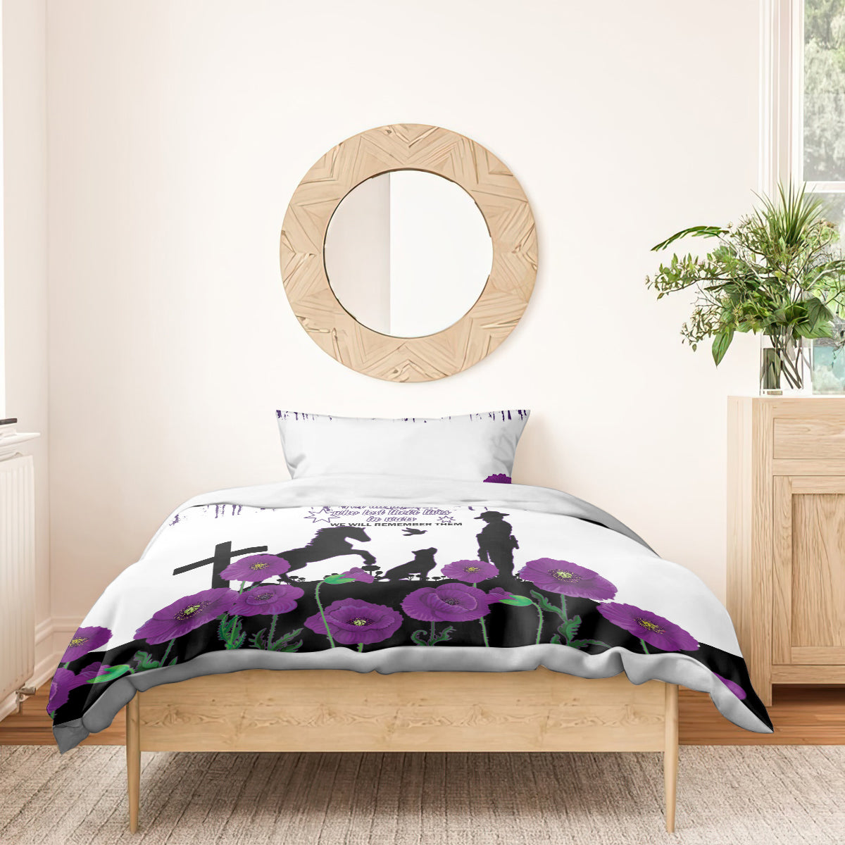 Australia Animal Heroes ANZAC Bedding Set Purple Poppy We Will Remember Them - Vibe Hoodie Shop