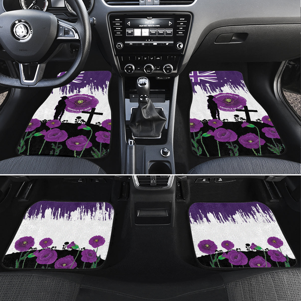 Australia Animal Heroes ANZAC Car Mats Purple Poppy We Will Remember Them