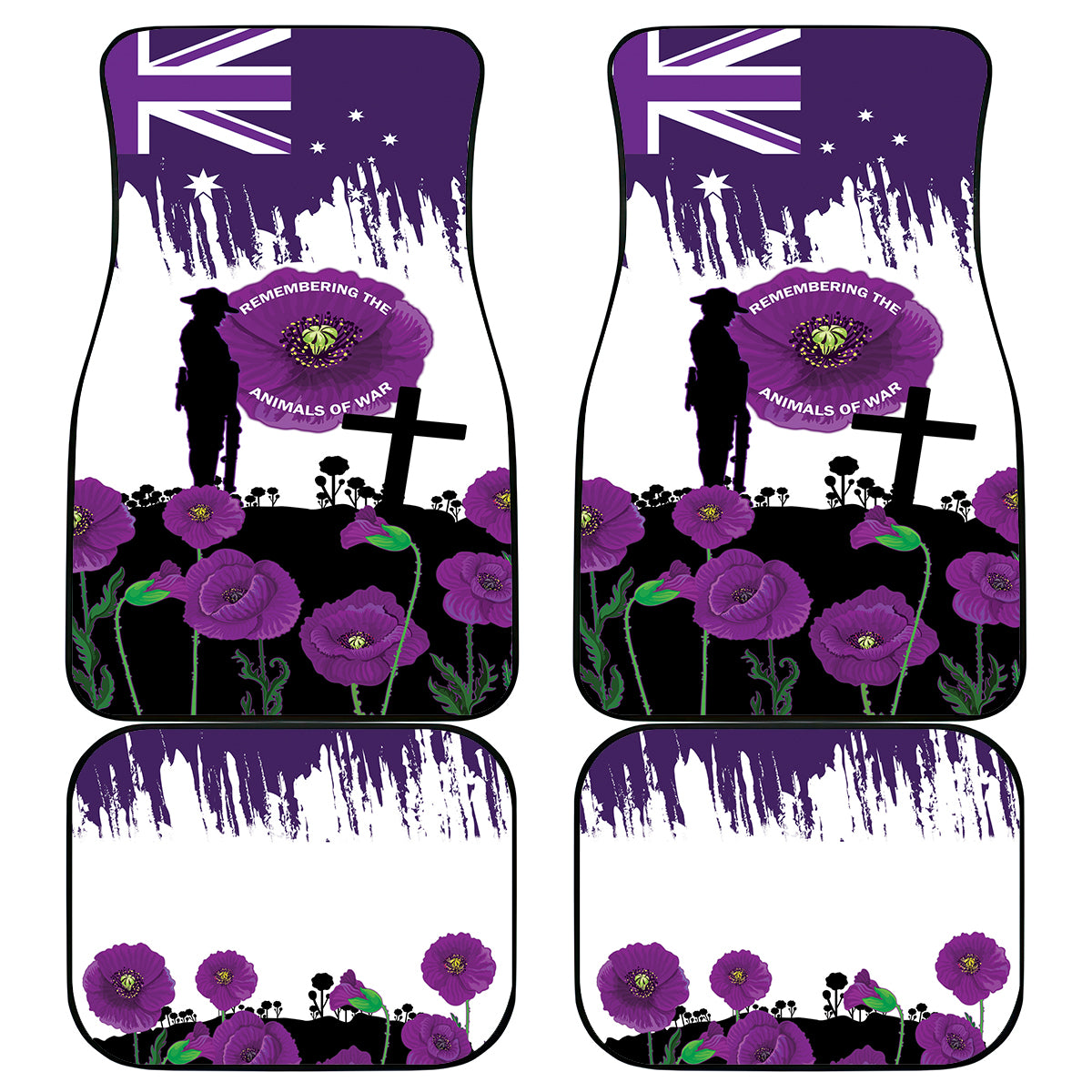 Australia Animal Heroes ANZAC Car Mats Purple Poppy We Will Remember Them