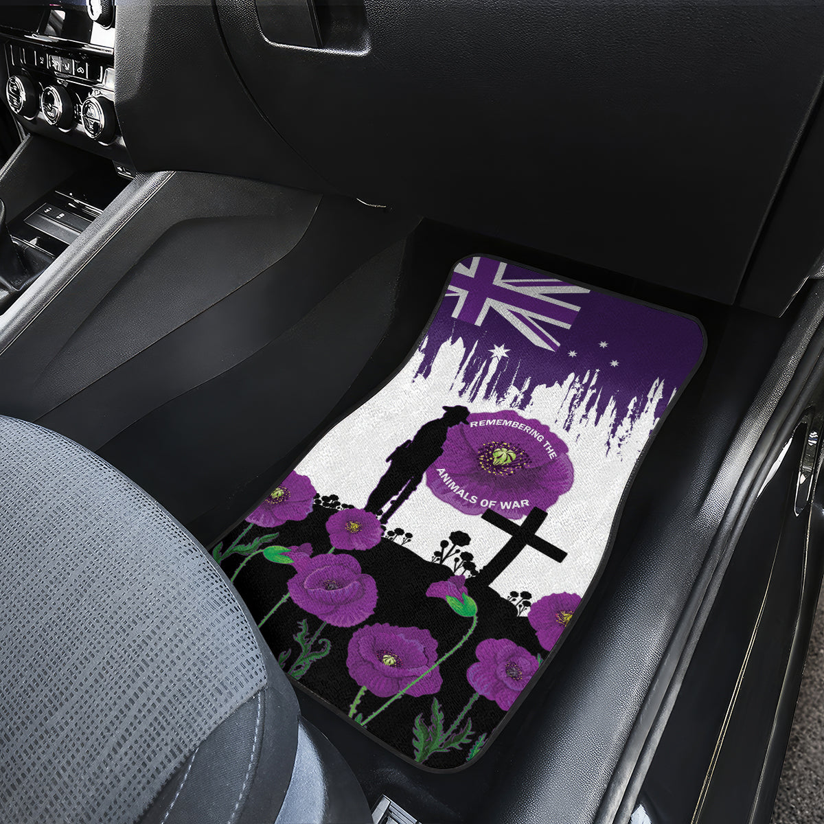 Australia Animal Heroes ANZAC Car Mats Purple Poppy We Will Remember Them