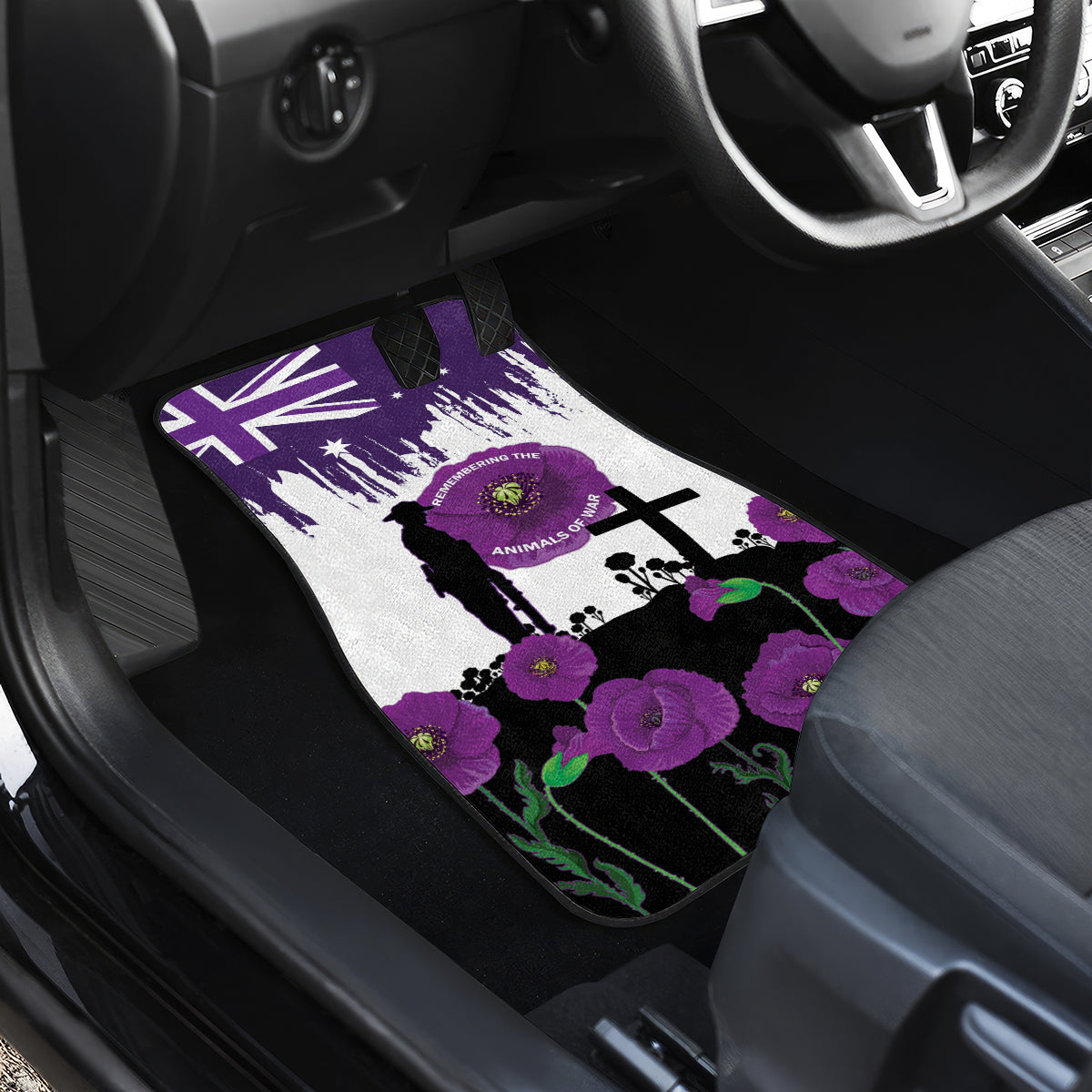 Australia Animal Heroes ANZAC Car Mats Purple Poppy We Will Remember Them