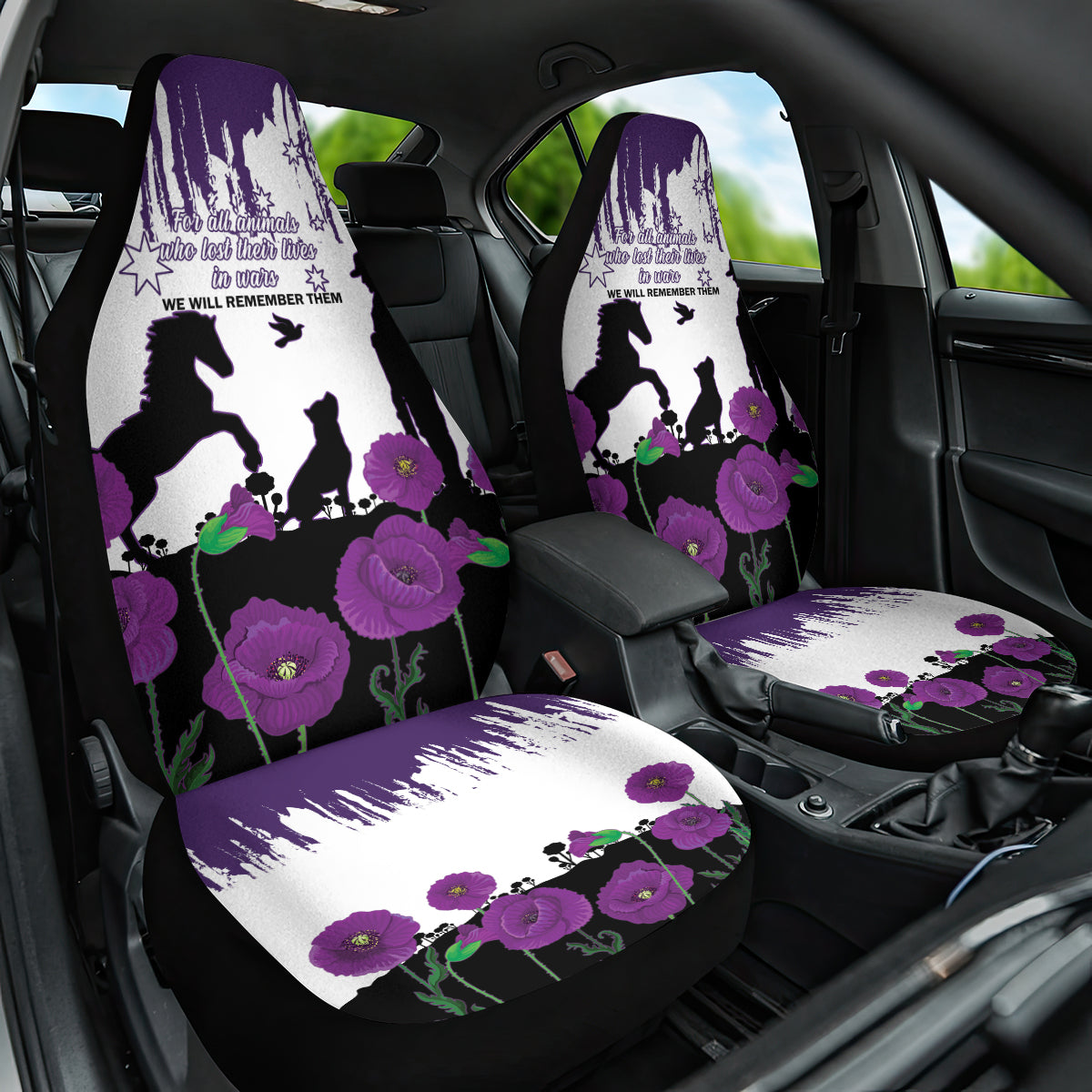Australia Animal Heroes ANZAC Car Seat Cover Purple Poppy We Will Remember Them - Vibe Hoodie Shop