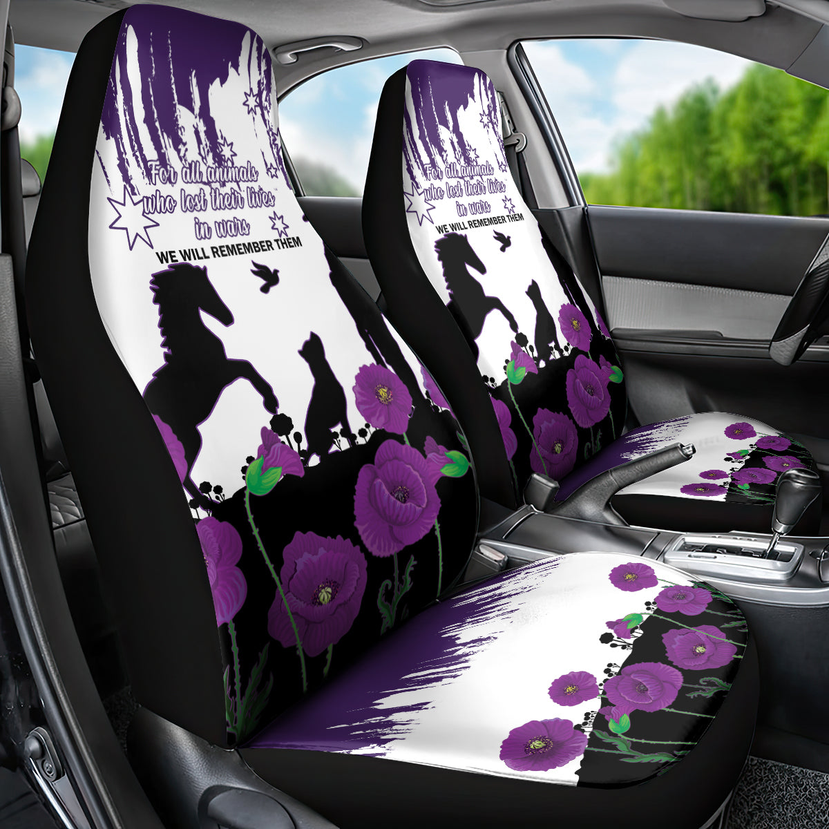 Australia Animal Heroes ANZAC Car Seat Cover Purple Poppy We Will Remember Them - Vibe Hoodie Shop