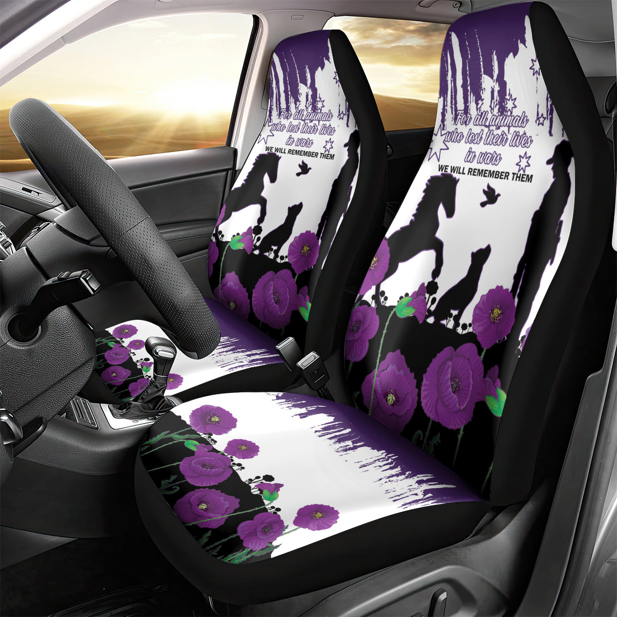 Australia Animal Heroes ANZAC Car Seat Cover Purple Poppy We Will Remember Them - Vibe Hoodie Shop