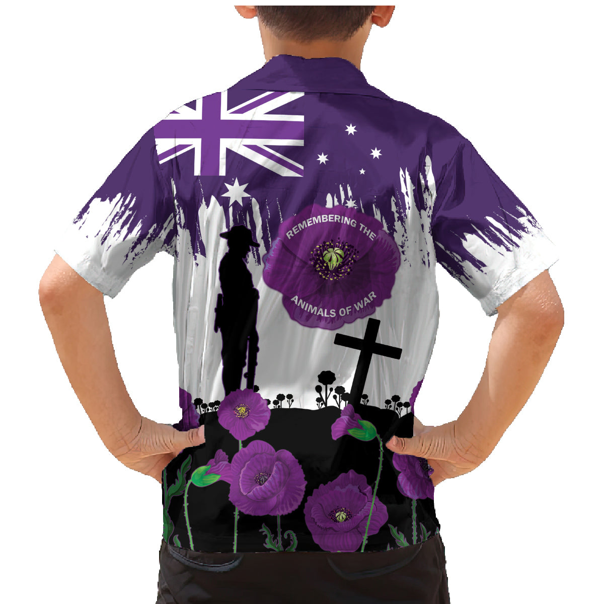Australia Animal Heroes ANZAC Family Matching Mermaid Dress and Hawaiian Shirt Purple Poppy We Will Remember Them