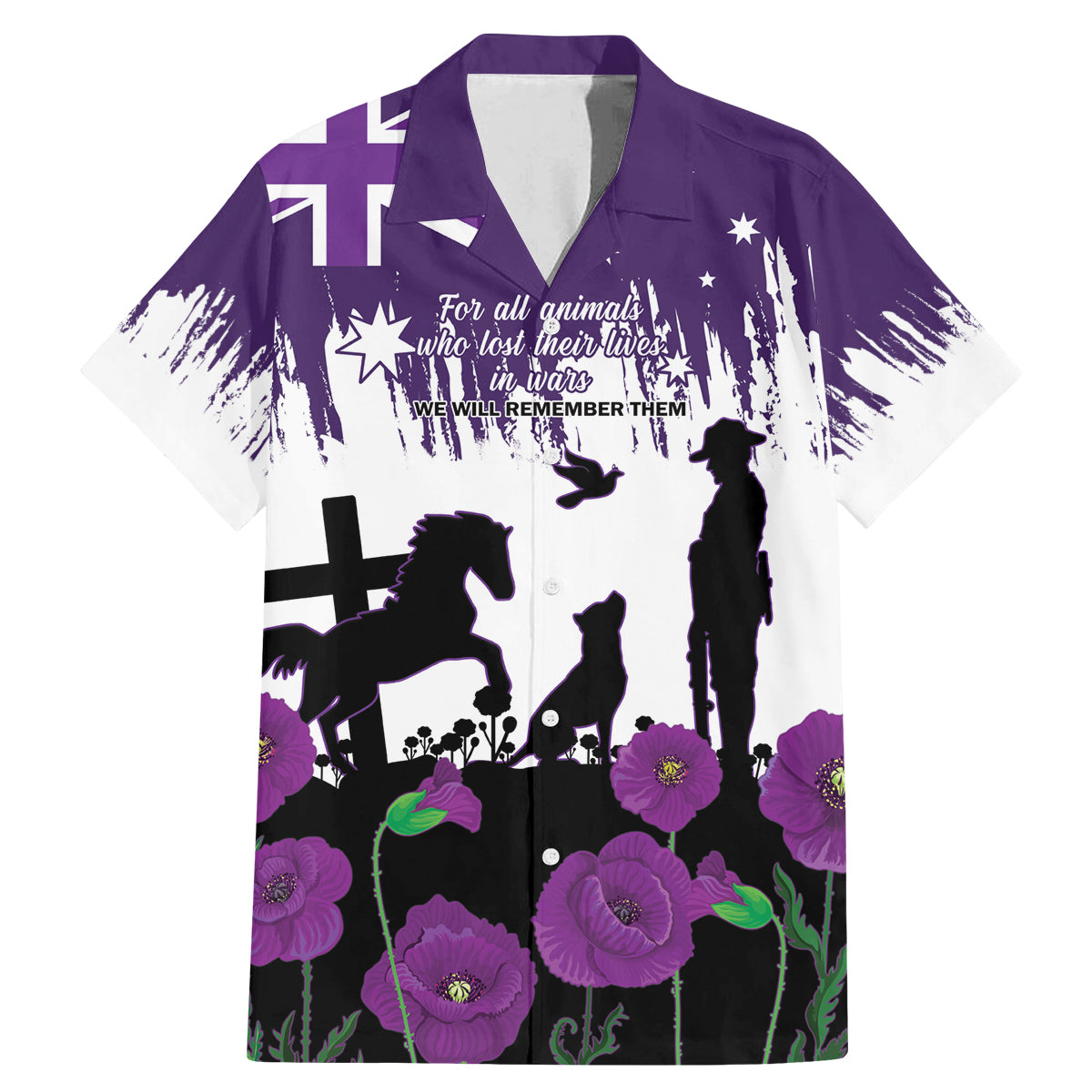 Australia Animal Heroes ANZAC Family Matching Mermaid Dress and Hawaiian Shirt Purple Poppy We Will Remember Them