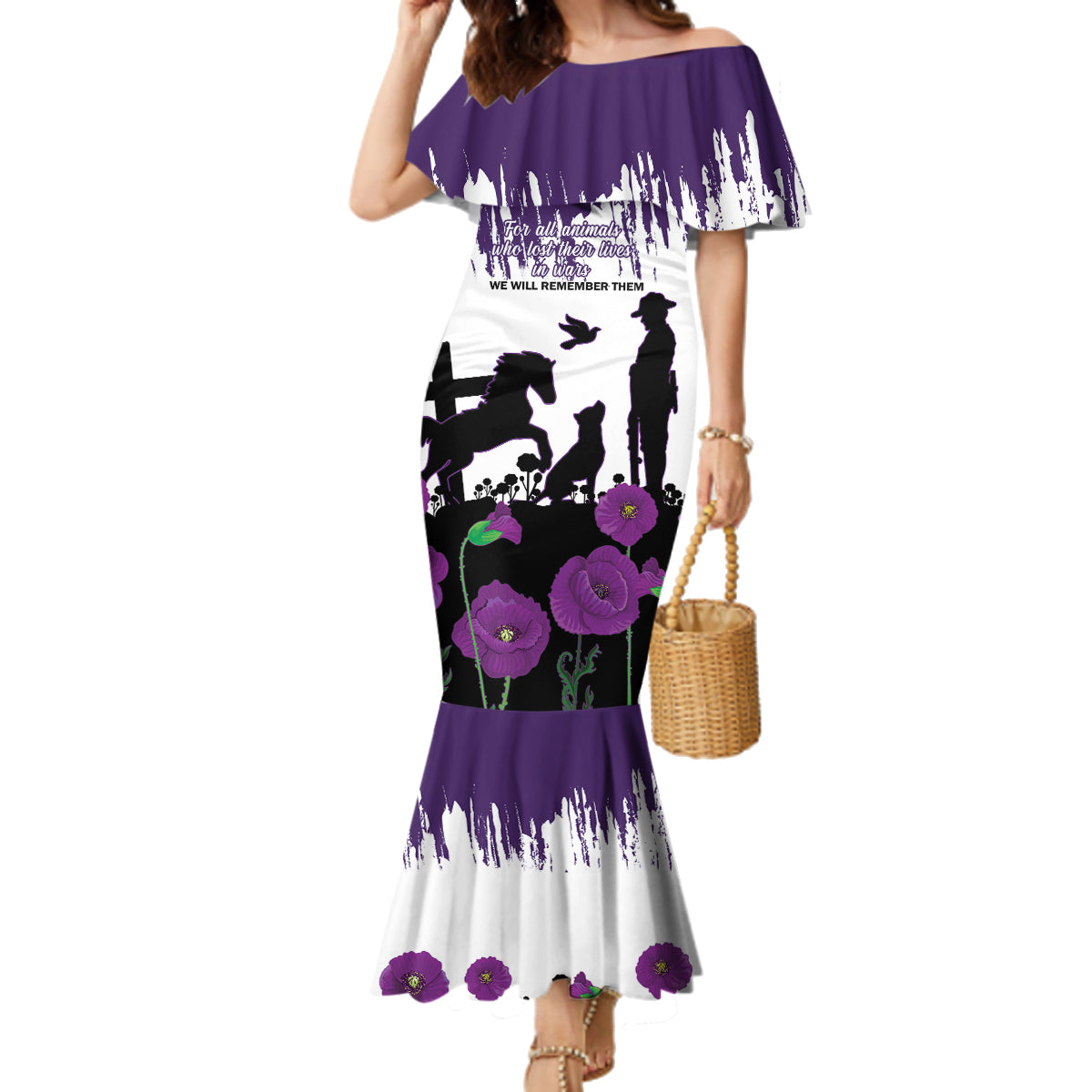 Australia Animal Heroes ANZAC Family Matching Mermaid Dress and Hawaiian Shirt Purple Poppy We Will Remember Them