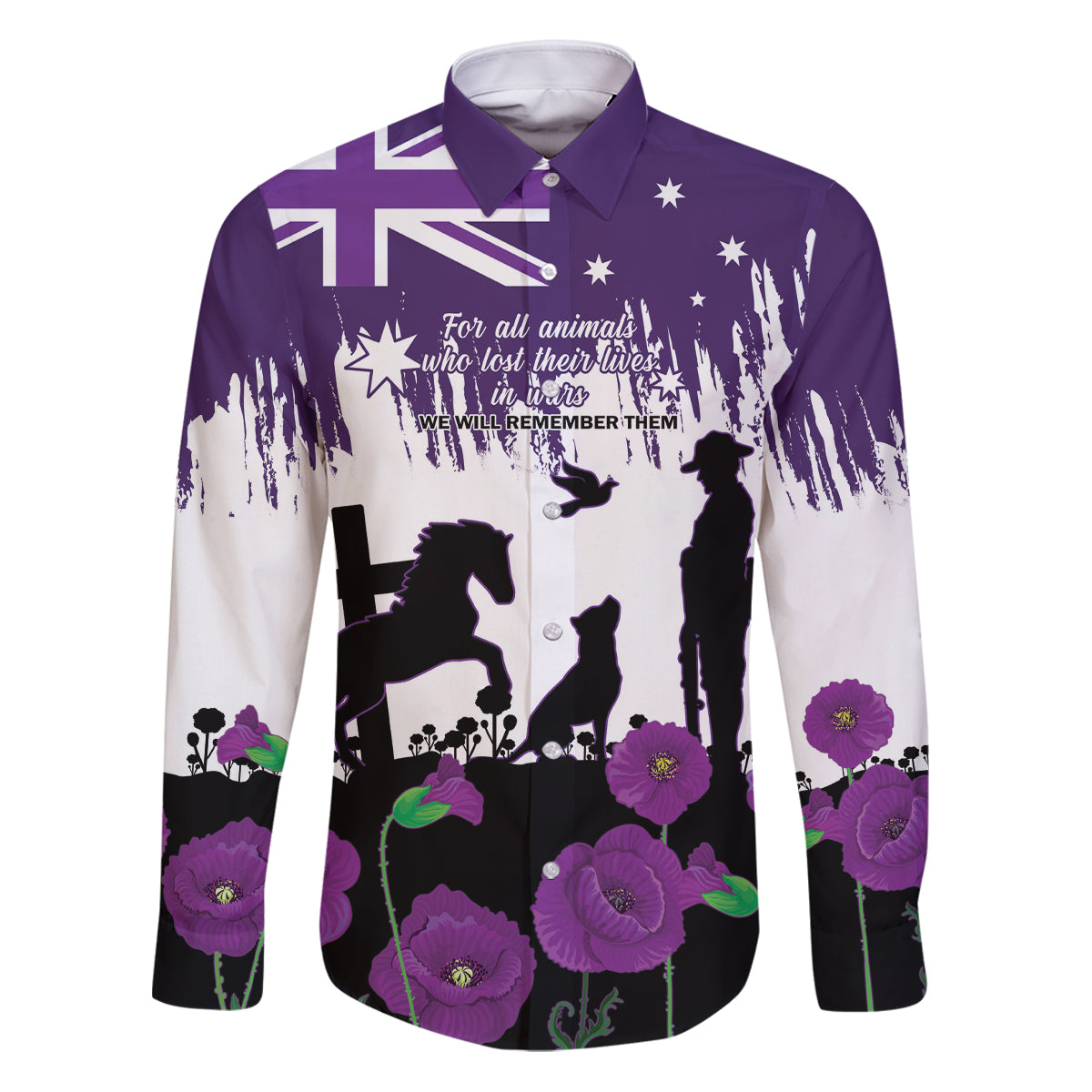 Australia Animal Heroes ANZAC Family Matching Puletasi and Hawaiian Shirt Purple Poppy We Will Remember Them