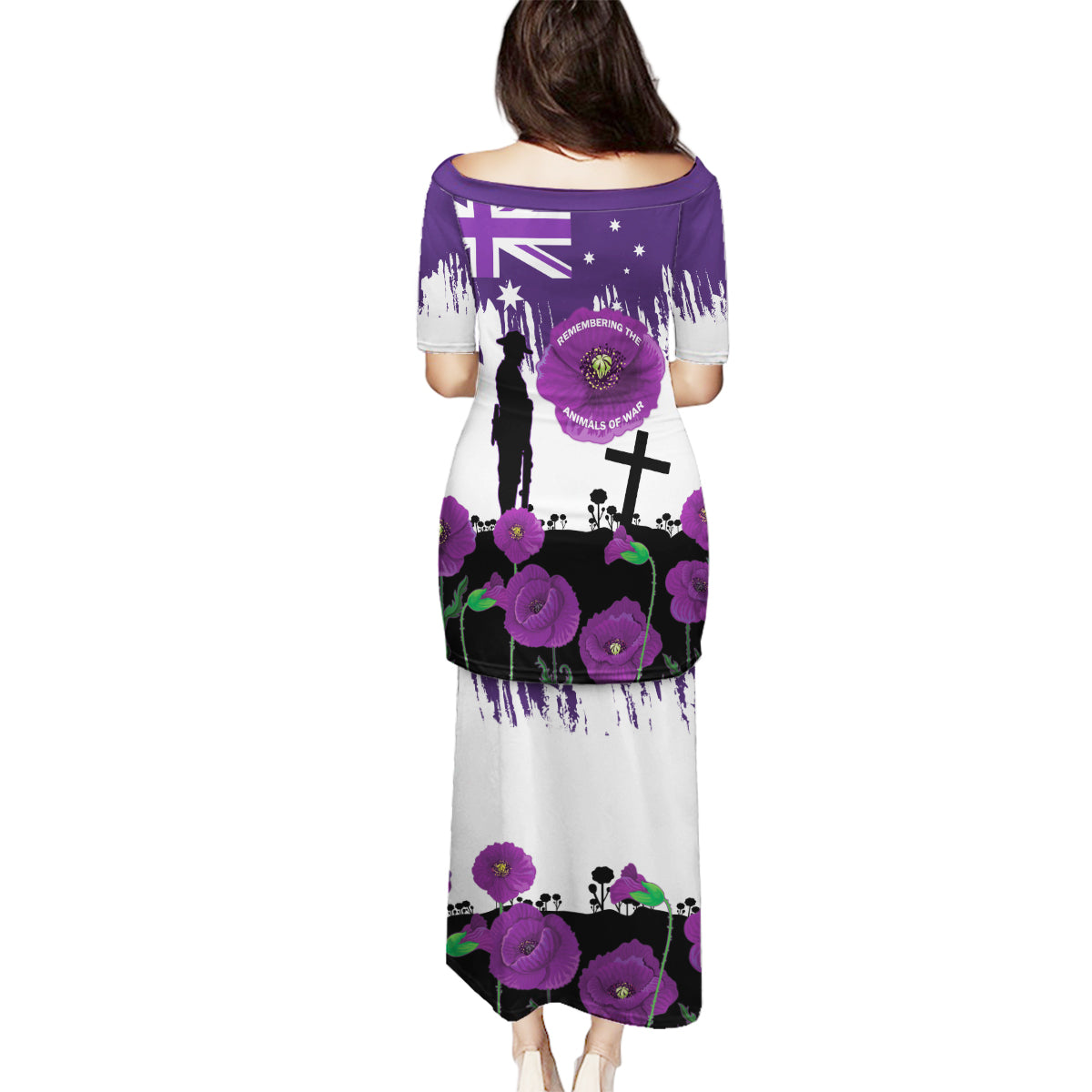 Australia Animal Heroes ANZAC Family Matching Puletasi and Hawaiian Shirt Purple Poppy We Will Remember Them