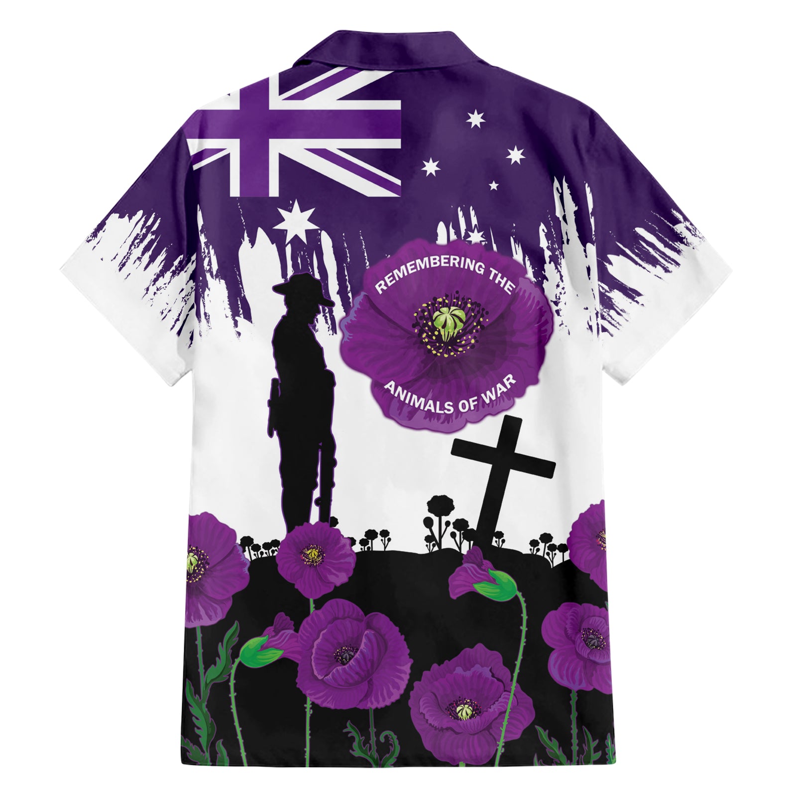 Australia Animal Heroes ANZAC Hawaiian Shirt Purple Poppy We Will Remember Them - Vibe Hoodie Shop