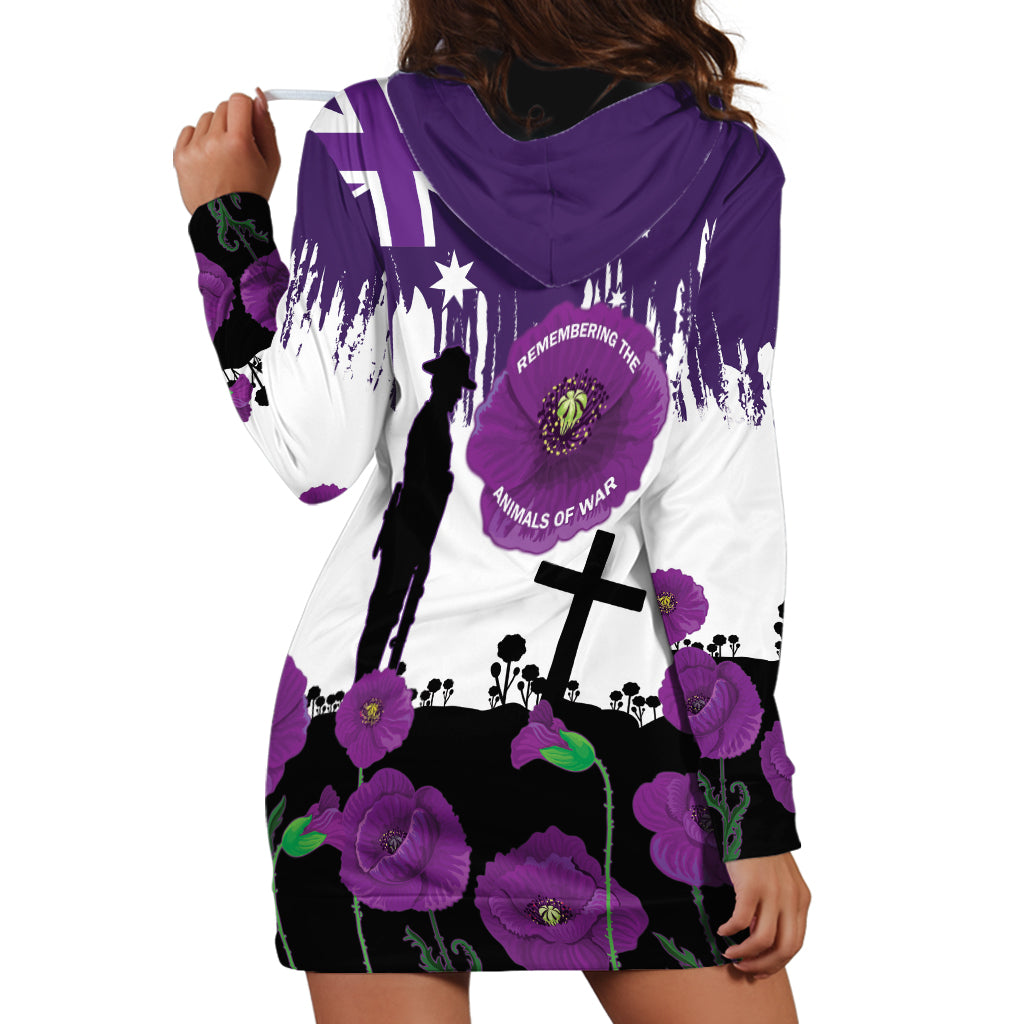 Australia Animal Heroes ANZAC Hoodie Dress Purple Poppy We Will Remember Them - Vibe Hoodie Shop