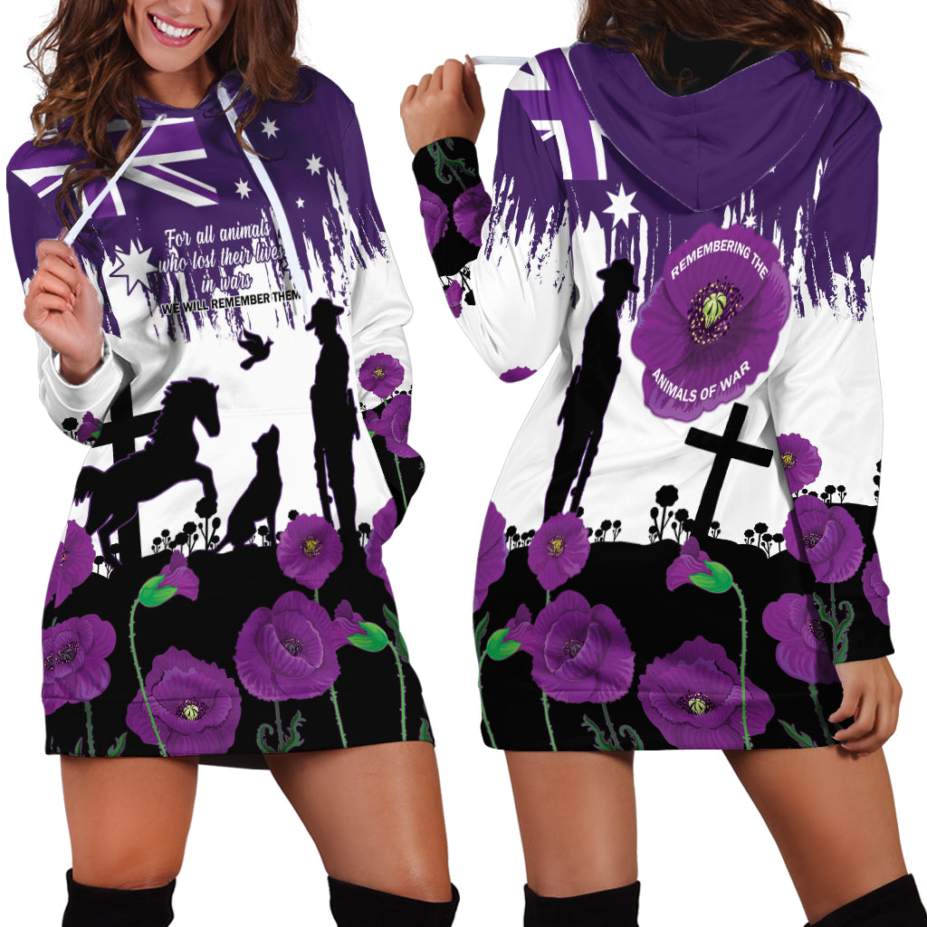 Australia Animal Heroes ANZAC Hoodie Dress Purple Poppy We Will Remember Them - Vibe Hoodie Shop