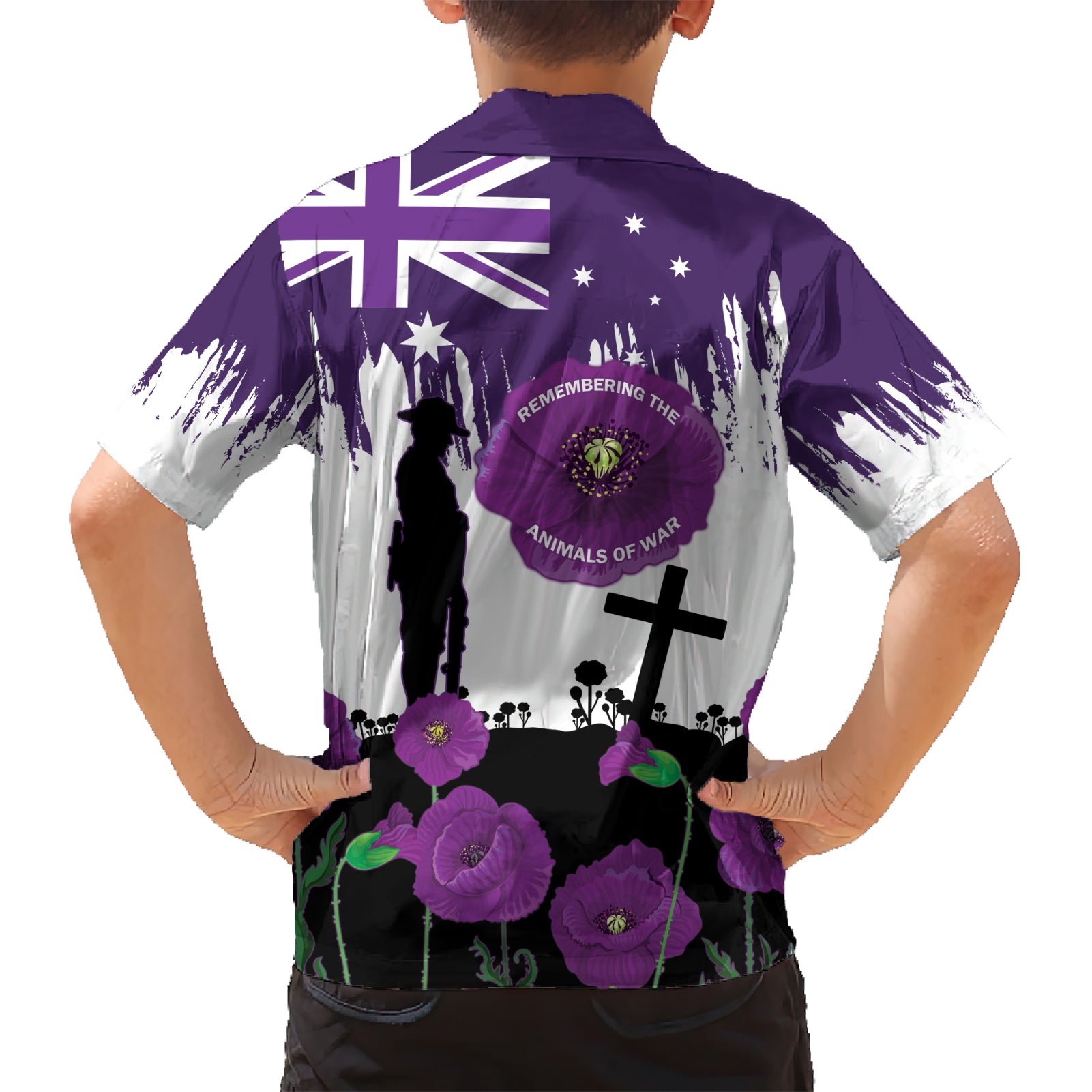 Australia Animal Heroes ANZAC Kid Hawaiian Shirt Purple Poppy We Will Remember Them