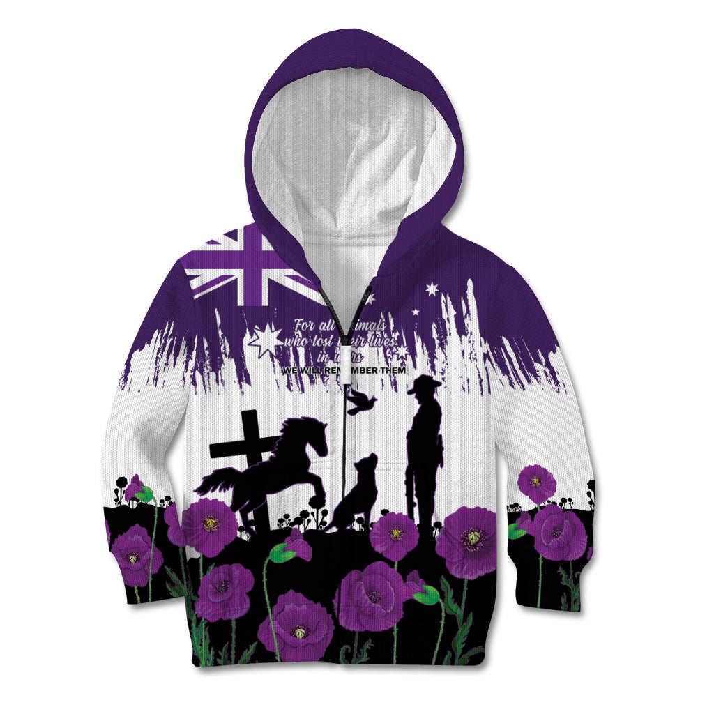 Australia Animal Heroes ANZAC Kid Hoodie Purple Poppy We Will Remember Them - Vibe Hoodie Shop