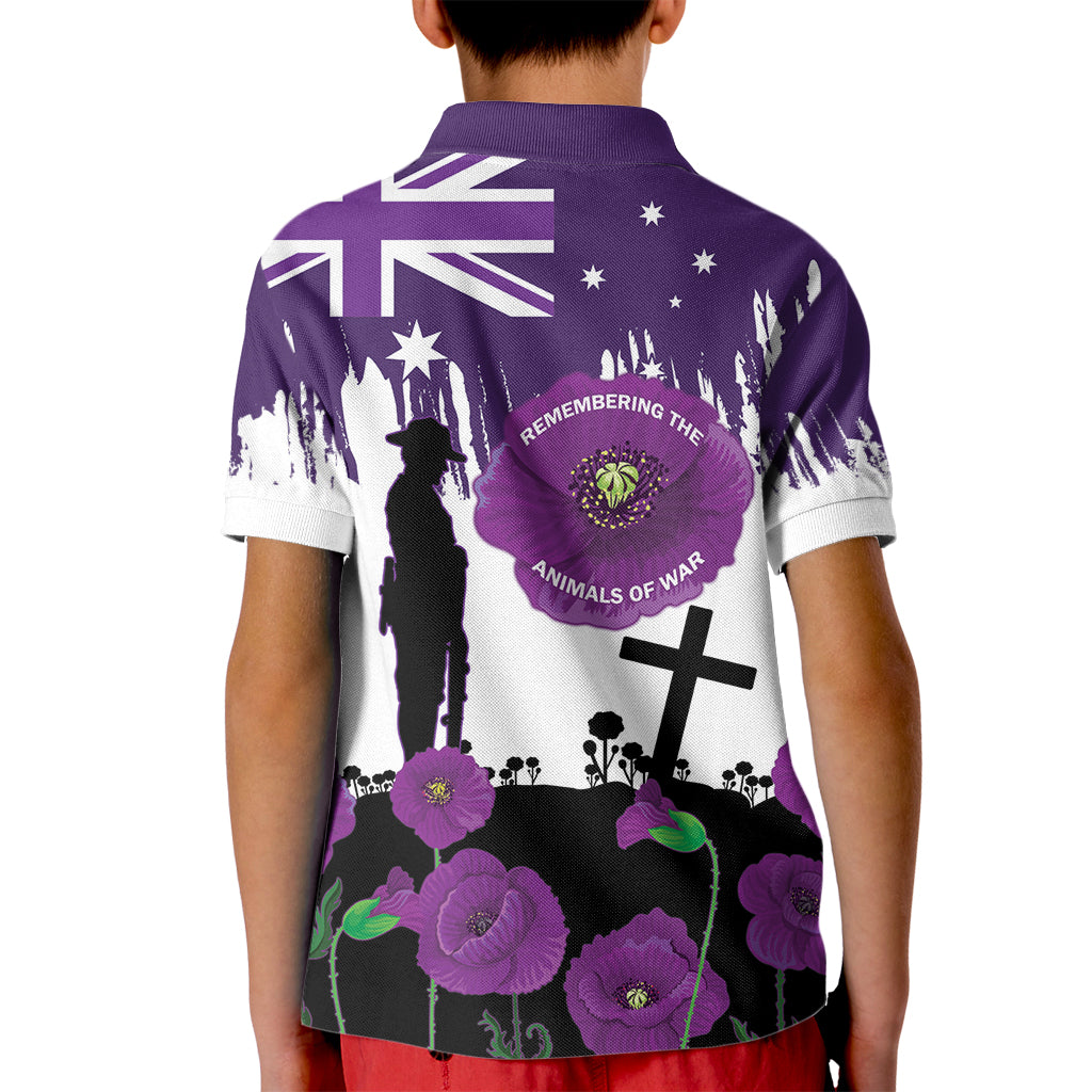 Australia Animal Heroes ANZAC Kid Polo Shirt Purple Poppy We Will Remember Them - Vibe Hoodie Shop