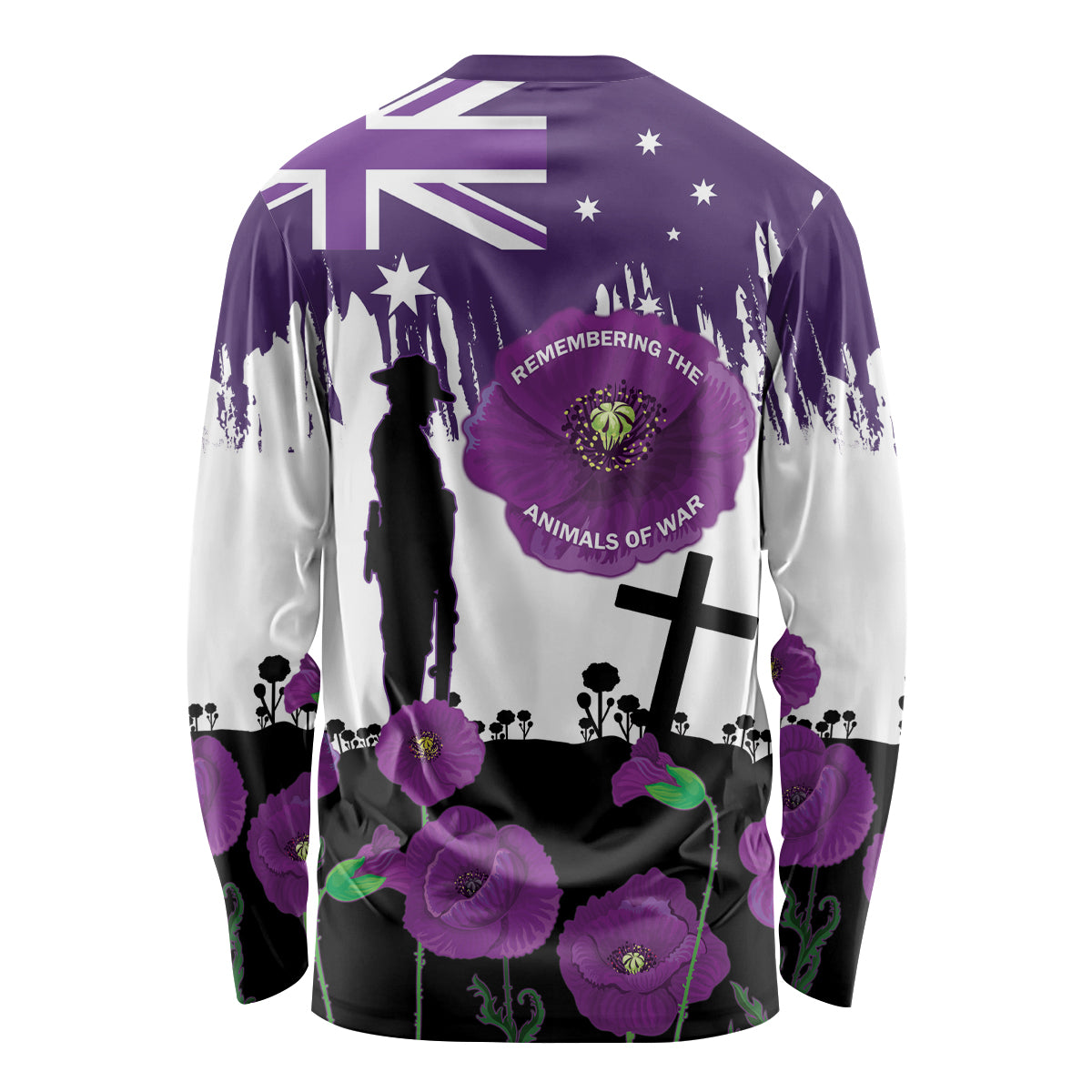 Australia Animal Heroes ANZAC Long Sleeve Shirt Purple Poppy We Will Remember Them - Vibe Hoodie Shop