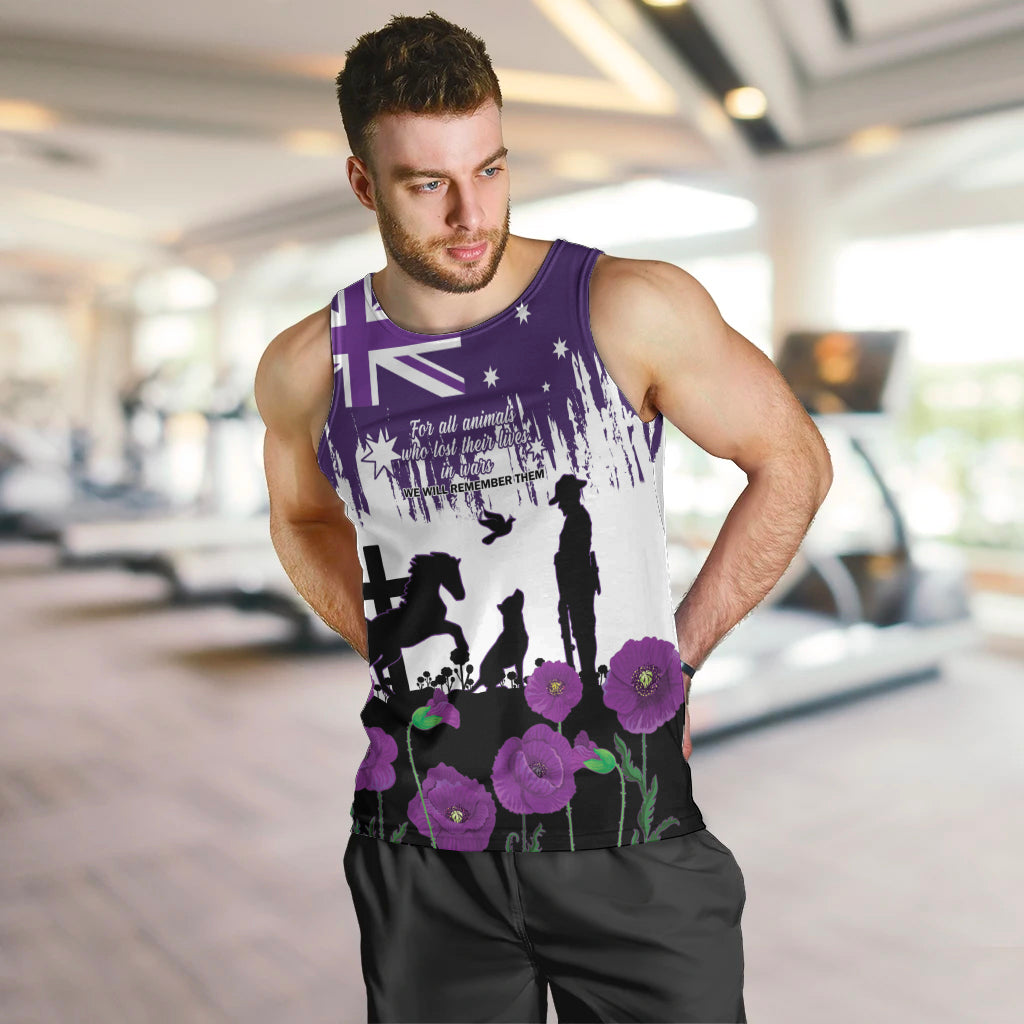 Australia Animal Heroes ANZAC Men Tank Top Purple Poppy We Will Remember Them - Vibe Hoodie Shop