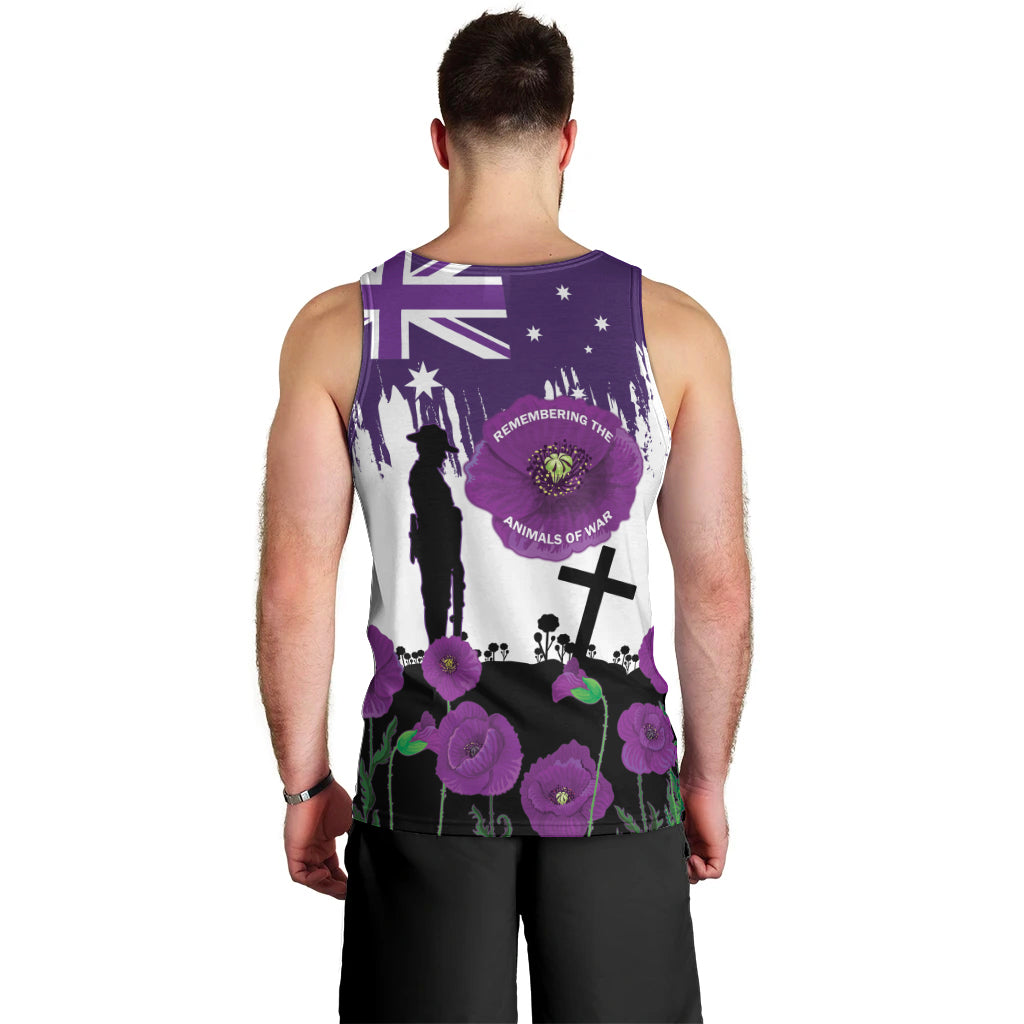 Australia Animal Heroes ANZAC Men Tank Top Purple Poppy We Will Remember Them - Vibe Hoodie Shop