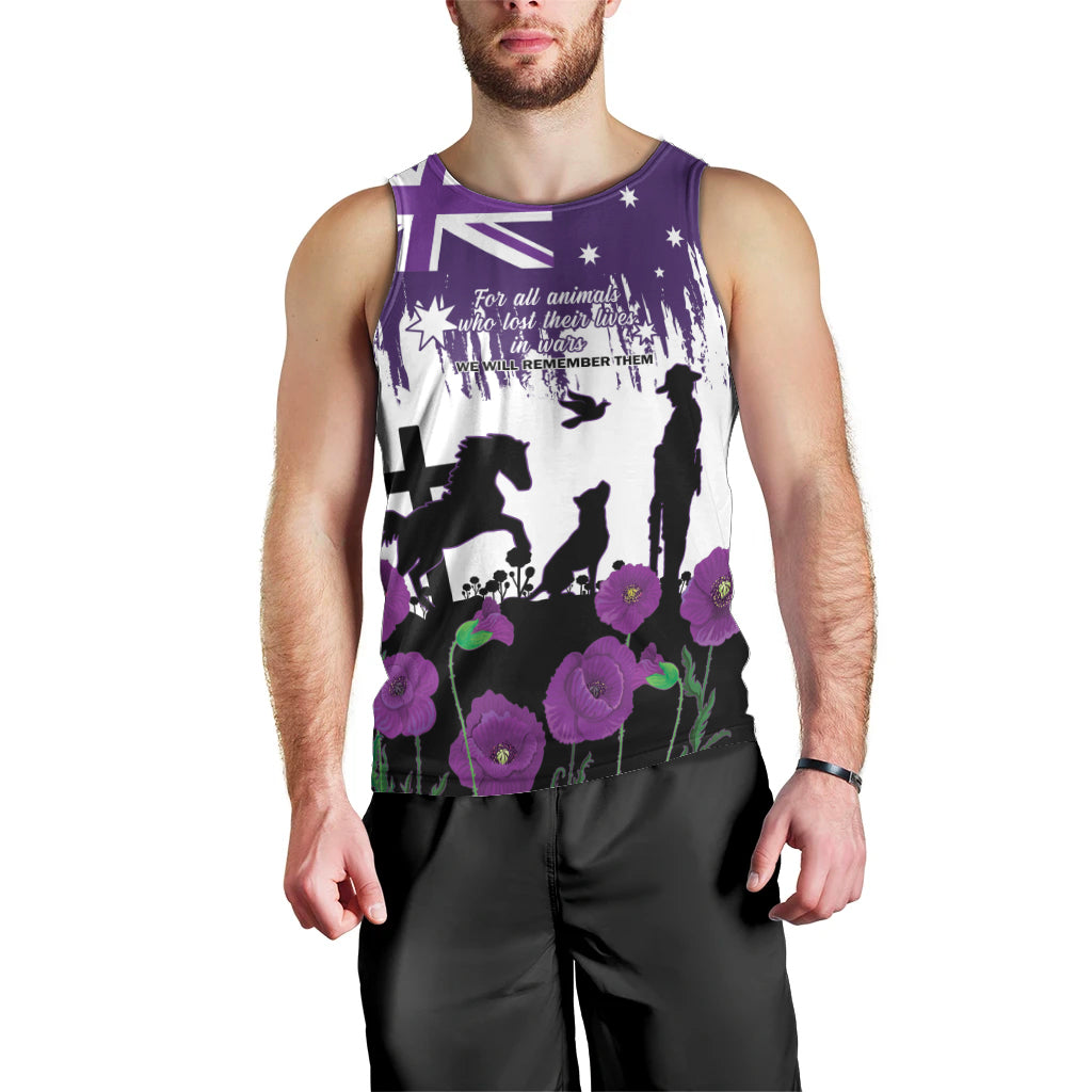 Australia Animal Heroes ANZAC Men Tank Top Purple Poppy We Will Remember Them - Vibe Hoodie Shop