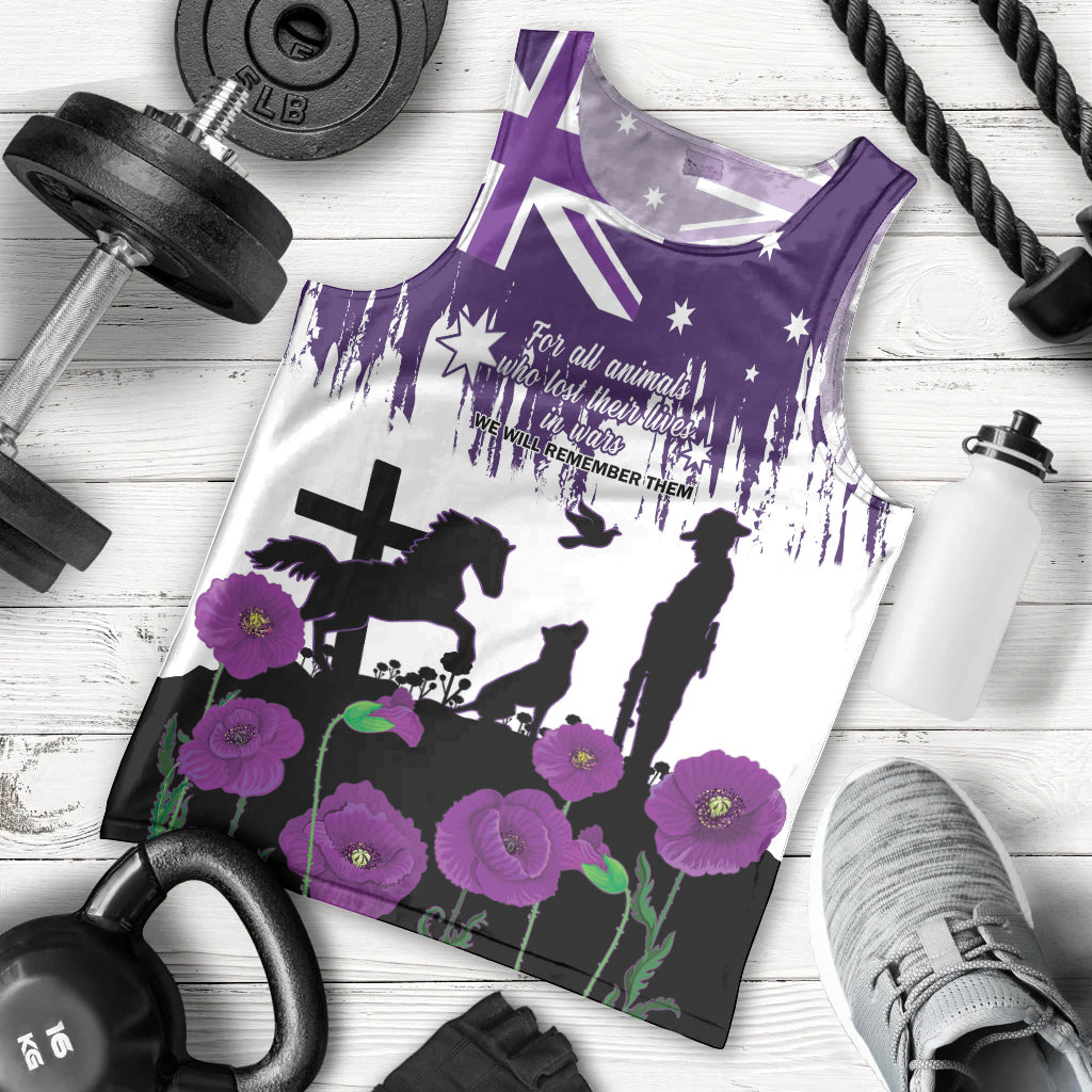 Australia Animal Heroes ANZAC Men Tank Top Purple Poppy We Will Remember Them - Vibe Hoodie Shop