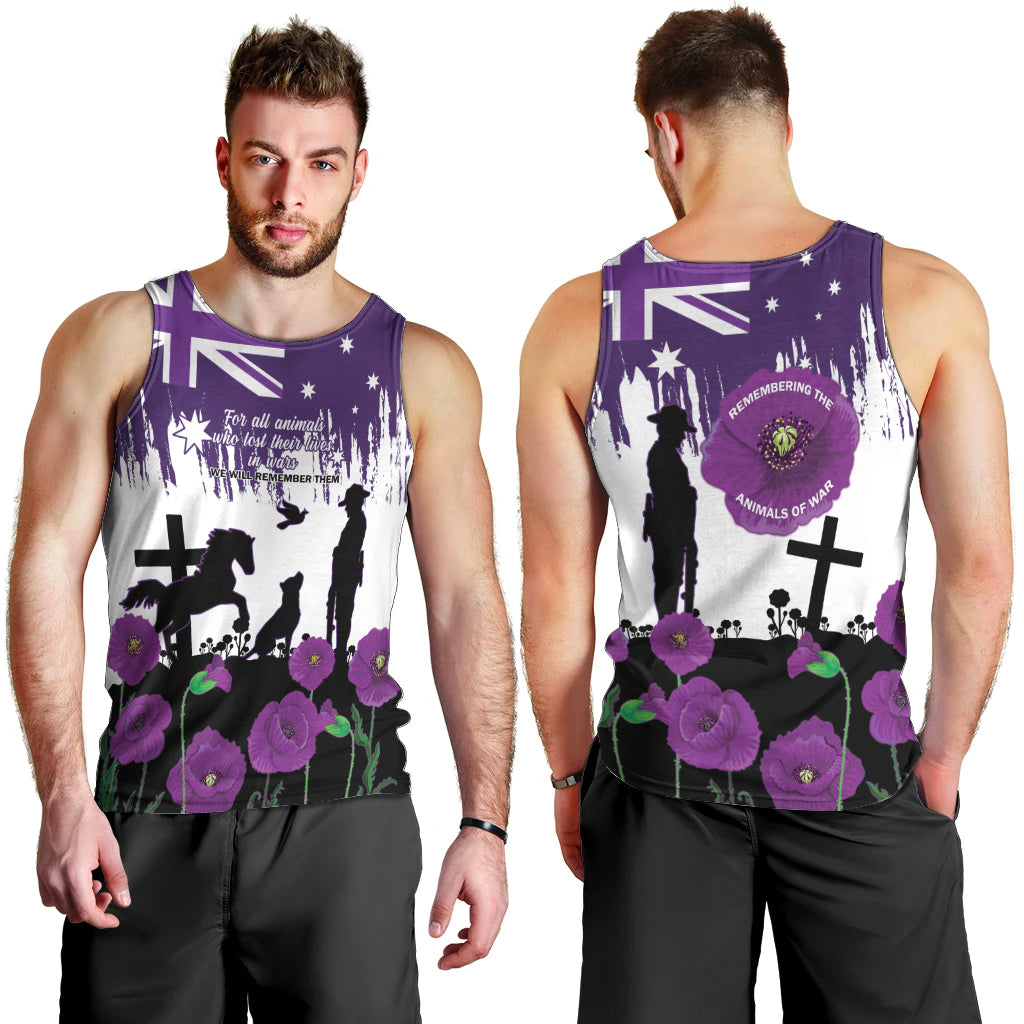 Australia Animal Heroes ANZAC Men Tank Top Purple Poppy We Will Remember Them - Vibe Hoodie Shop